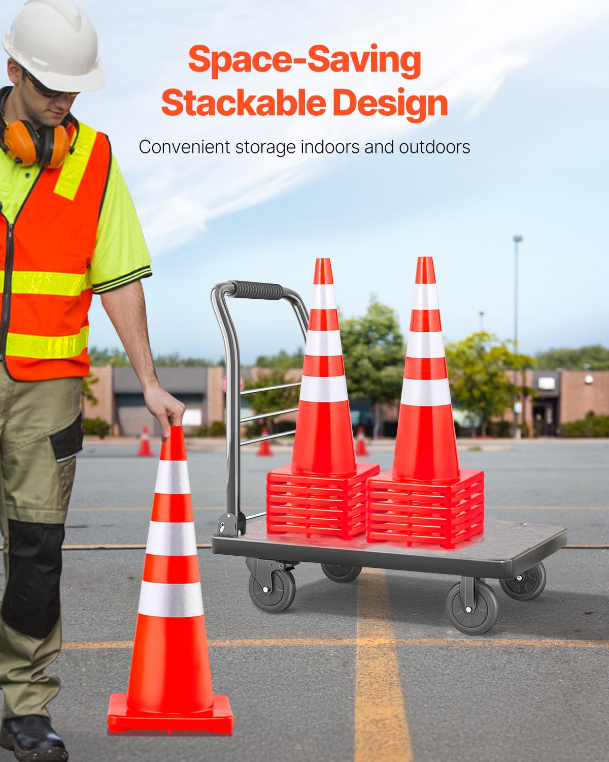 VEVOR 6 Stk. Sicherheitskegel, 6 x 36 Zoll Verkehrskegel, PVC-Baukegel, Reflektierende Kragen, Verkehrskegel mit Beschwerter Basis, Verkehrskontrolle, Parken auf Einfahrten und Schulverbesserungen