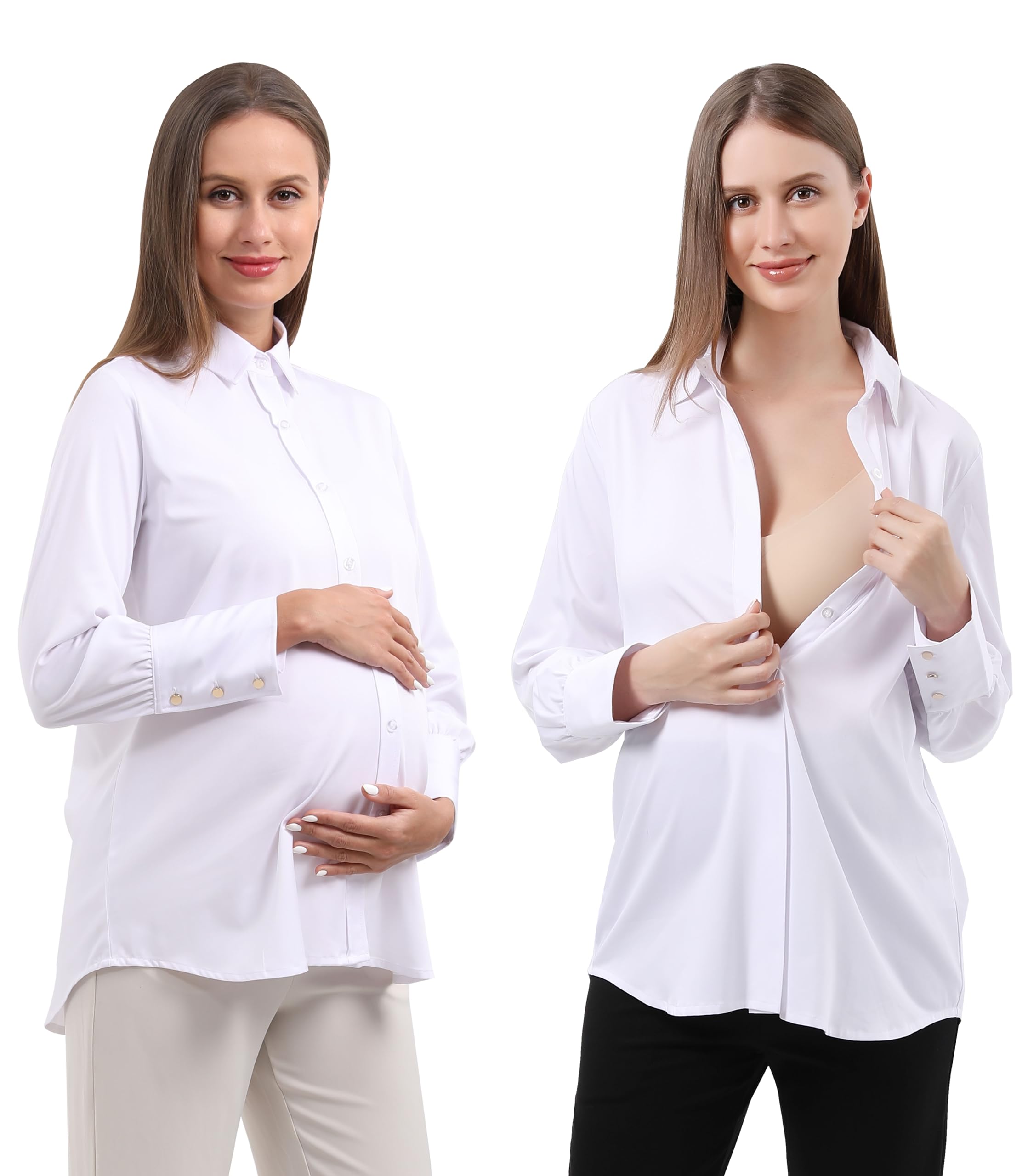 Maternity Button Down Shirt Long Sleeve Formal Blouse for Work