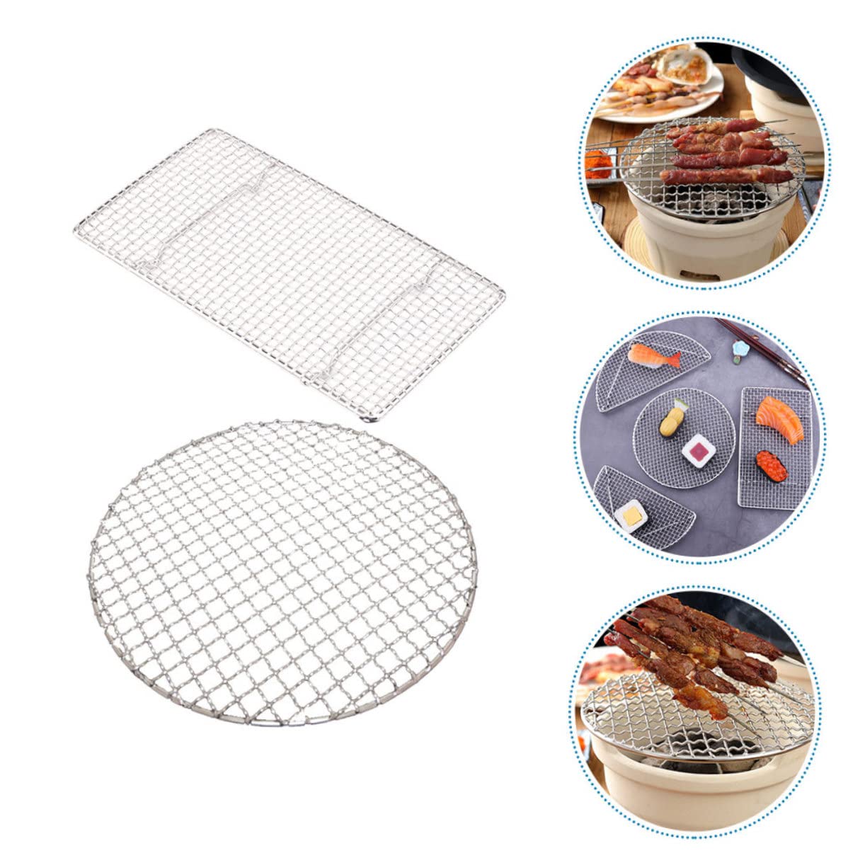 Griglia per barbecue in acciaio inox, 2 pezzi, rete portatile per cottura all'aperto, campeggio, ideale per bistecche, frutti di mare, verdure e kebab