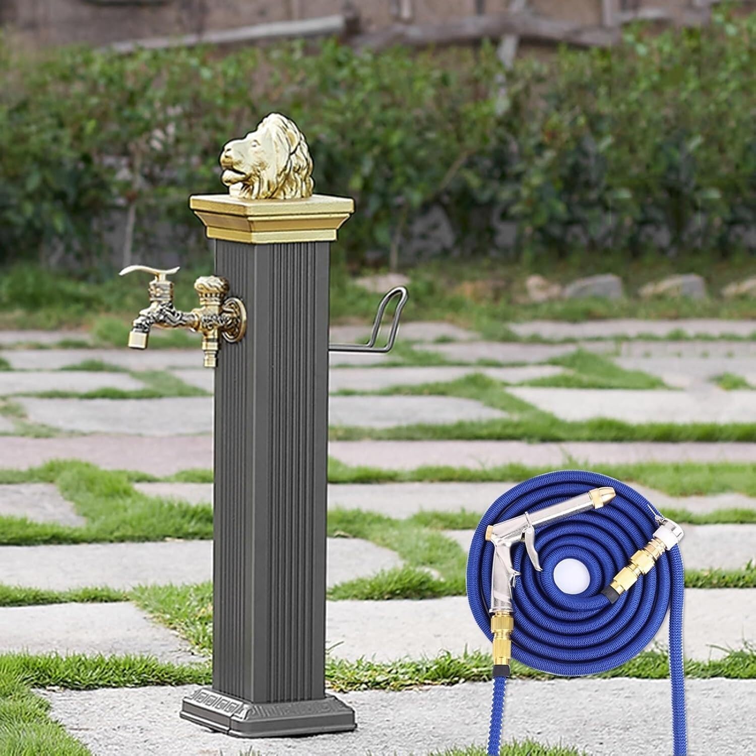 Epano One Color Lxxw Outdoor Faucet Water Column Utdoor Water Fountain Courtyard Retro Post Faucet，Outdoor Faucet Column Antique Look Square With Spray Gun(17X17x72cm/6.7X6.7x28inch)