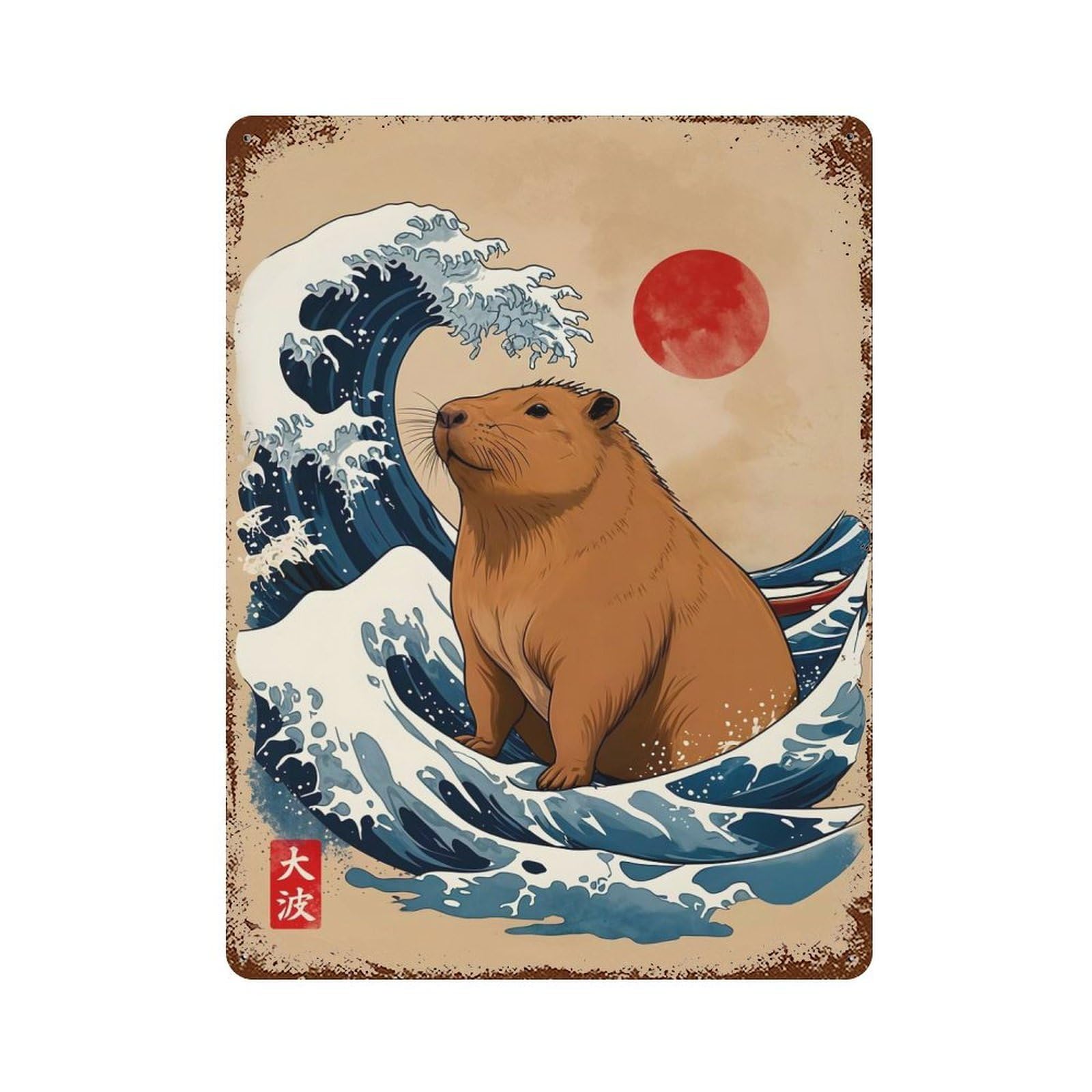 Retro Metal Sign Great Wave Of Capybara 15.7"x11.8", Retro Wall Decor for Living Room, Hallway And Home Decor