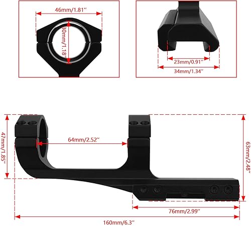 Miniatura 3 de Tydeux 1.181 in una pieza de doble anillo delgado Perfil Alcance Montaje para PicatinnyWeaver Rails Multi-Bolt 4 Tornillo Alcance Montaje