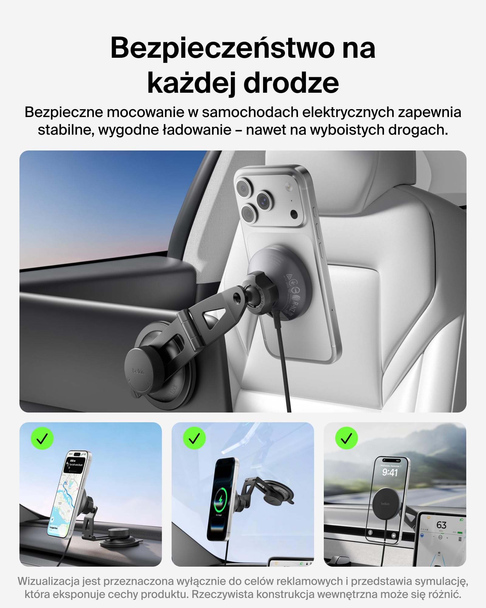 Belkin BoostCharge Bezprzewodowa Ładowarka Samochodowa Qi2, Magnetyczny Uchwyt na Kratkę Nawiewu z Kablem USB-C, Zgodny z MagSafe, do Szybkiego Ładowania Telefonów iPhone, Galaxy, Pixelsnap – Czarna