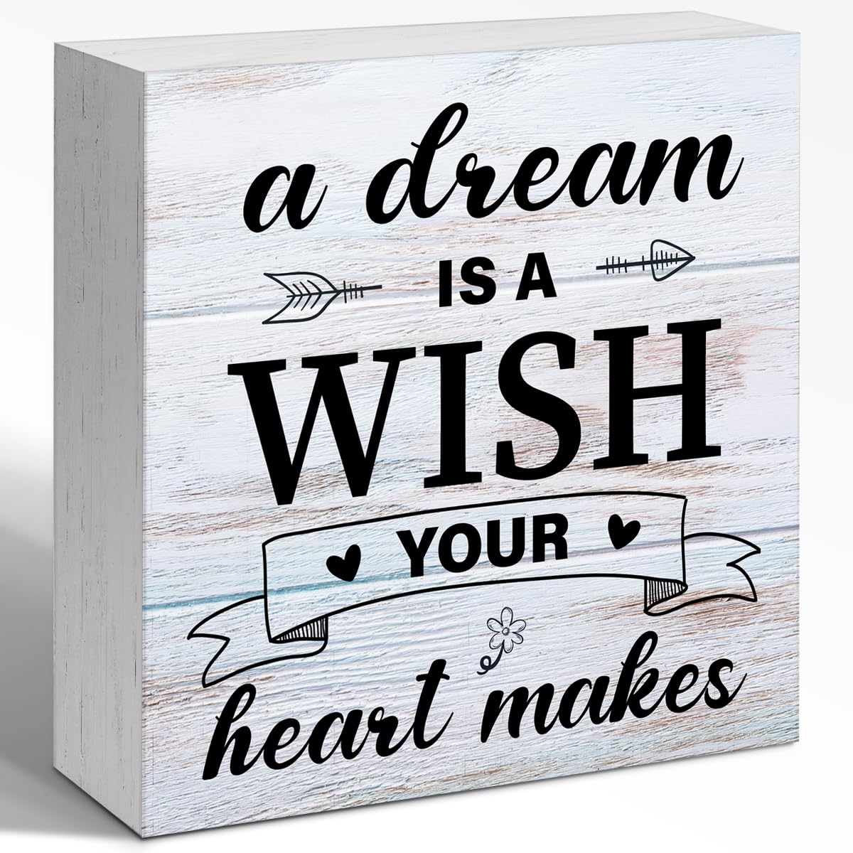A Dream is a Wish Your Heart Makes Wooden Box Sign,Rustic Home Motivational Wood Block Sign,Inspirational Quote Wood Box Sign Desk Decor for Home