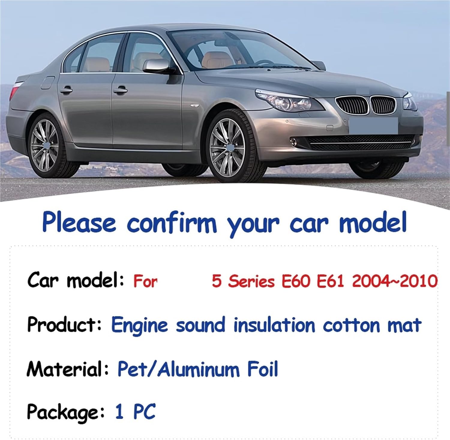 Compatible For BMW 5 Series E60 E61 520i 523i 525i 2004~2010 Engine Hood Sound Pad Heat Insulation Cotton Mat Cover Car Interior Accessorie