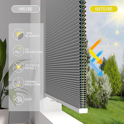 Miniatura 155 de Changshade Persianas celulares opacas de arriba hacia arriba, sin cordones, para ventana de interior, aislamiento térmico, persianas de panal