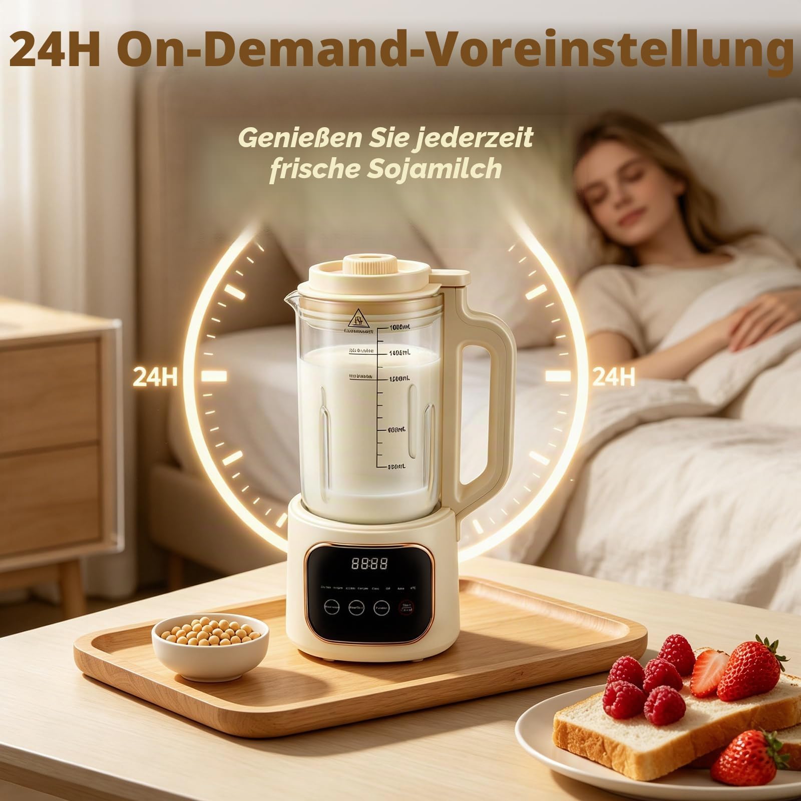 Nussmilchmaschine 1600ML, 20 Blätter Klingen & 35000 U/min, Leise Pflanzenmilchbereiter unter 48dB, Selbstreinigend, 24h Timer, 10 Programme für Sojamilch, Mandelmilch, Hafermilch, Smoothie & Tee