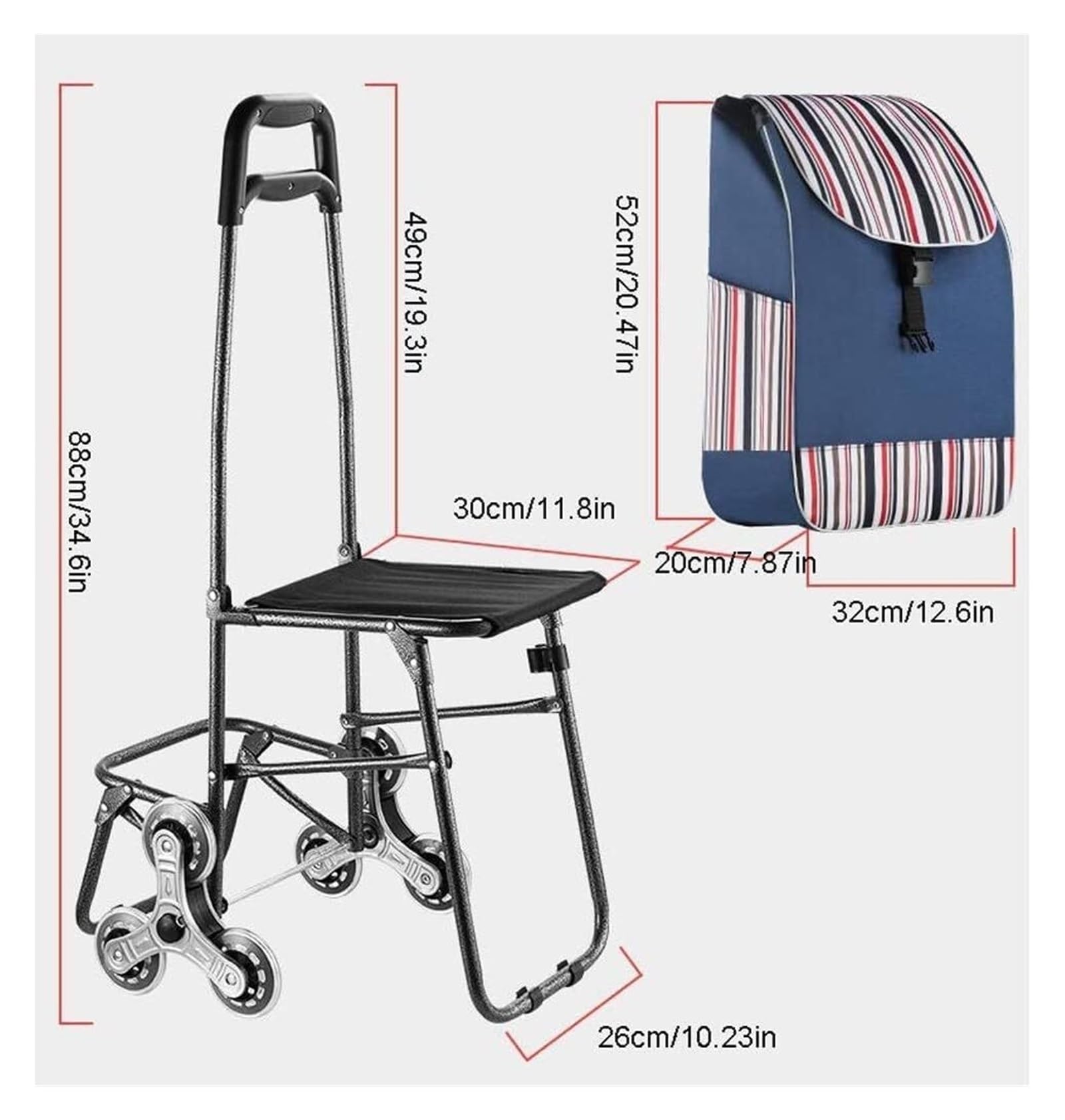 Einkaufswagen Trolley mit Sitz, Faltbarer Einkaufswagen, Treppen steigen, tragbare Sackkarre, Einkaufstasche mit Rollen for einfache Lagerung Tragbar (Color : Style 13)
