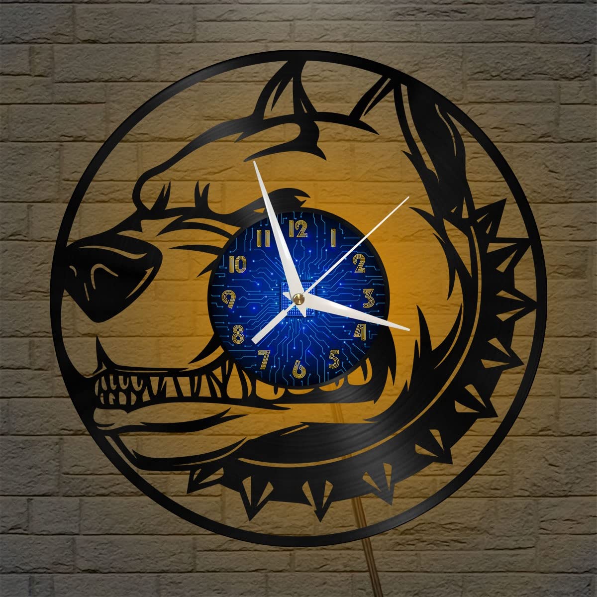Horloge murale vinyle art noir Vicious Dog : cadeau créatif avec LED