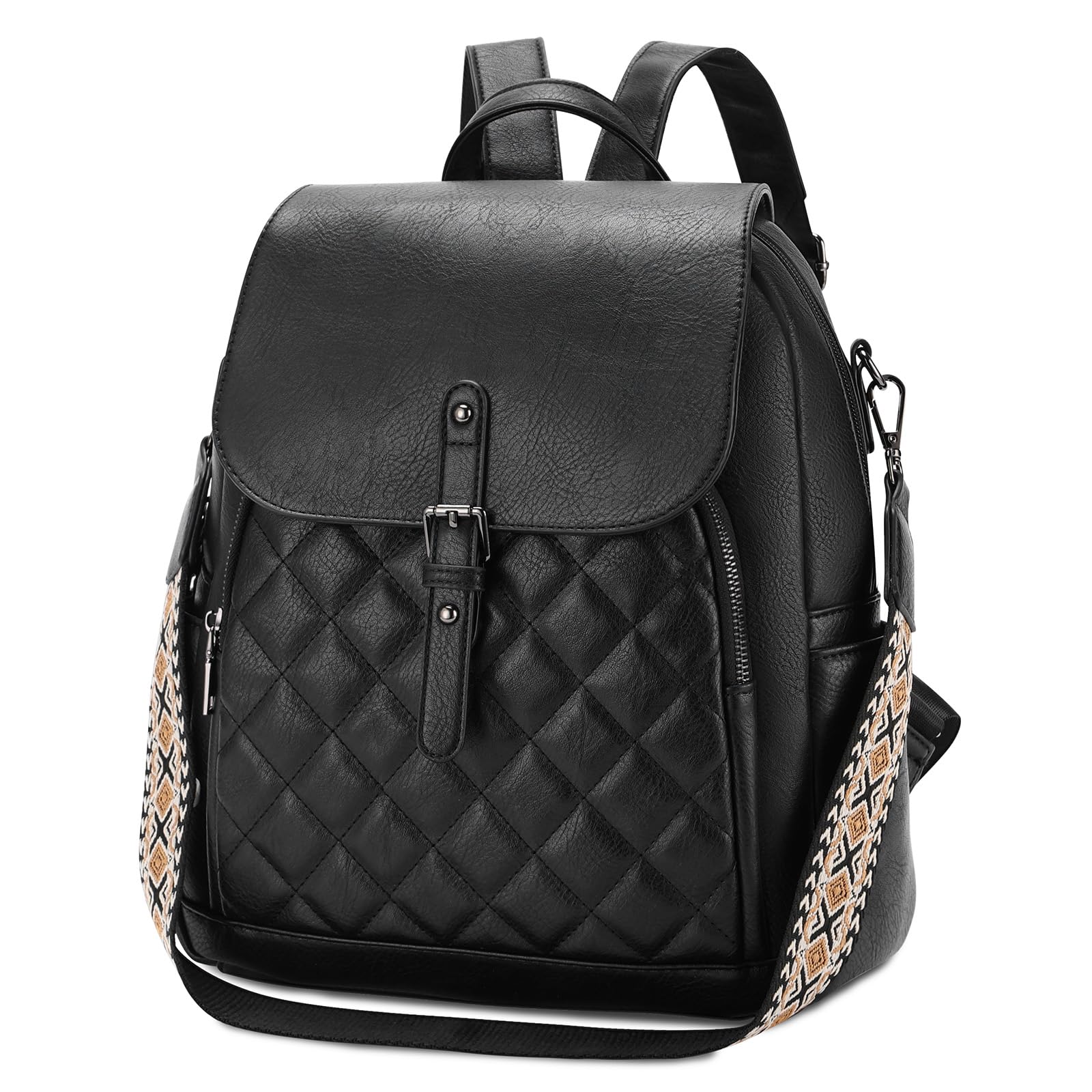 Chase Chic Bolso Mochila Mujer, Mochila de Cuero Pu Impermeable Mochila Antirrobo Bolsos de Hombro Bandolera Casual para Trabajo, Escuela y Viaje, Negro