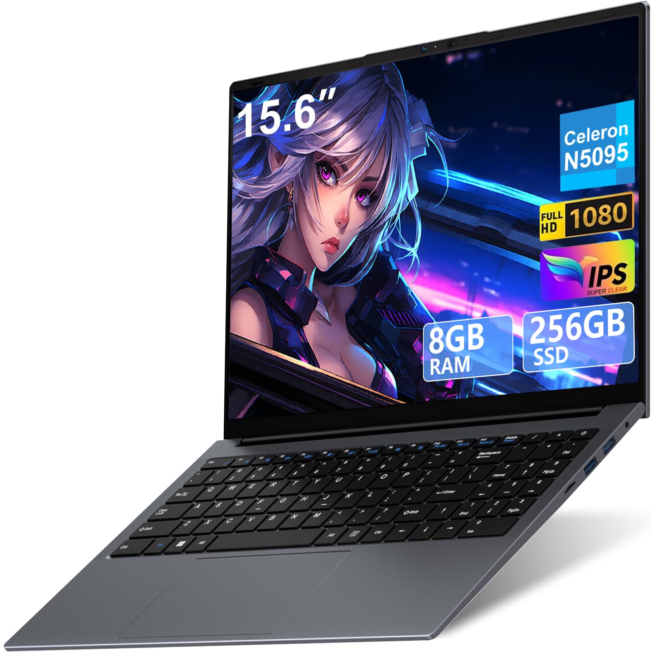 2026 Ordenador Portátil 15,6 Pulgadas Celeron N5095 Win11 Pro 8GB 256GB SSD | Expansión 1TB 5G WiFi FHD BT4.2 2,9 GHz HDMl USB 3.0 Portatil con Ratón Inalámbrico y Teclado Español Membrana – Gris