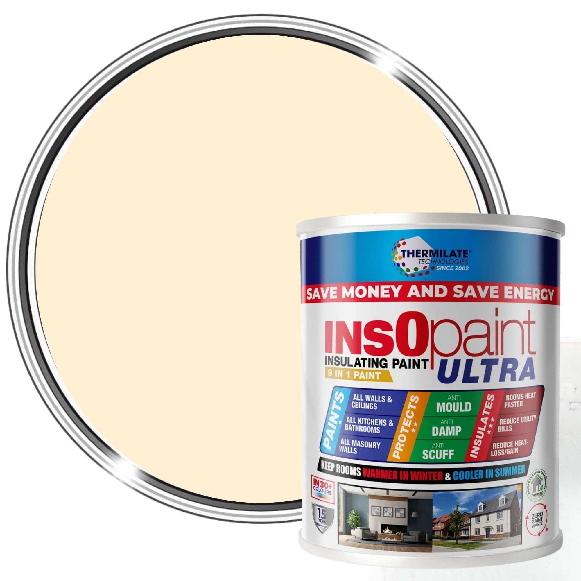 Thermilate InsOpaint Ultra Insulation Paint 5L Londons Magnolia Matte - Long Lasting Energy Saving Acrylic Emulsion for Walls & Ceilings – Anti-Condensation & Mould Resistant Protection — image 1