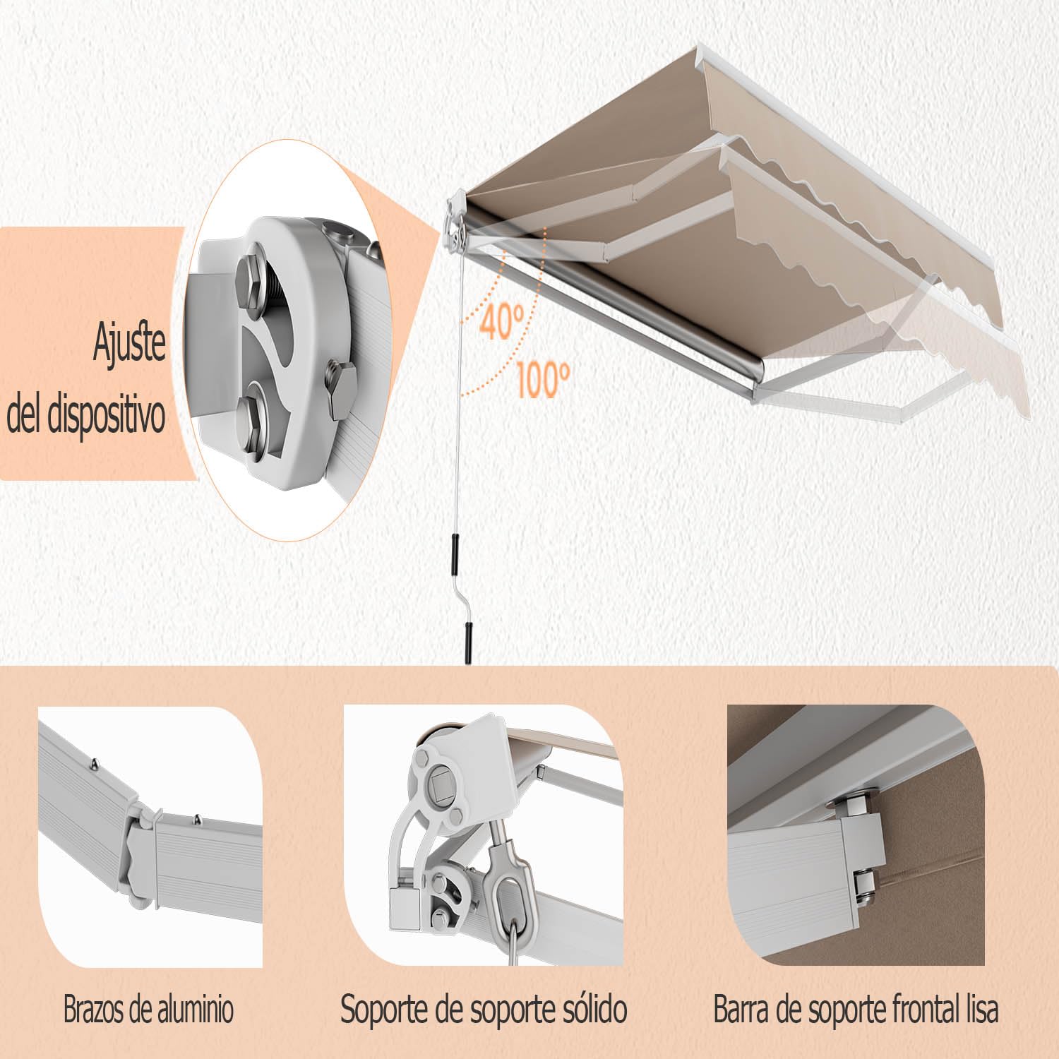 GOPLUS Store Banne Manuel 3,6Mx3M, Auvent de Terrasse Extérieur et Tissu Résistant aux UV avec Manivelle et Angle Réglable 5-35°pour Patio,Balcon,Terrasse(Beige)