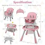 HONEY JOY 16-in-1 Baby High Chair, Convertible Highchair for Babies and Toddlers/Booster Seat/Activity Center with Toys, Building Block Table & Stool, Safety Harness, Removable Cushion & Tray (Pink)