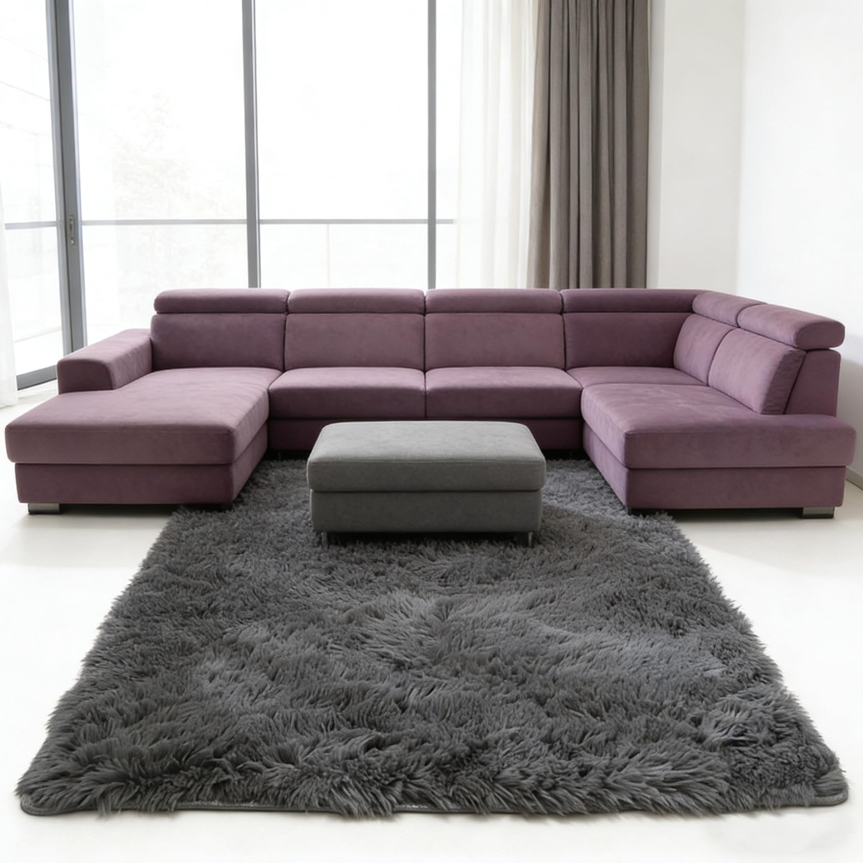 Dywany Do Salonu 180 x 265 cm Antypoślizgowy, Miękki, Elegancki, Łatwy Do Czyszczenia, Nie Gubi Włosia, Zmywalny Dywany Włochate Do Sypialni, Salonu, Kuchni, Korytarza, Szary