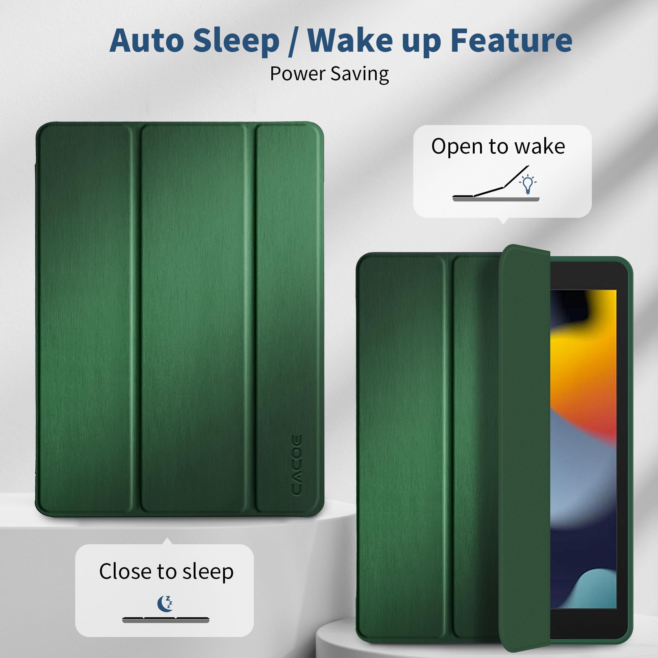 CACOE Cover Custodia Compatibile con iPad 8a Generazione 2020/iPad 7a Gen 2019, Leggero Cover Protettivo Supporto Pieghevole con Pencil Holder per iPad 10.2, Auto Sveglia/Sonno, Verdi (Verde Scuro)