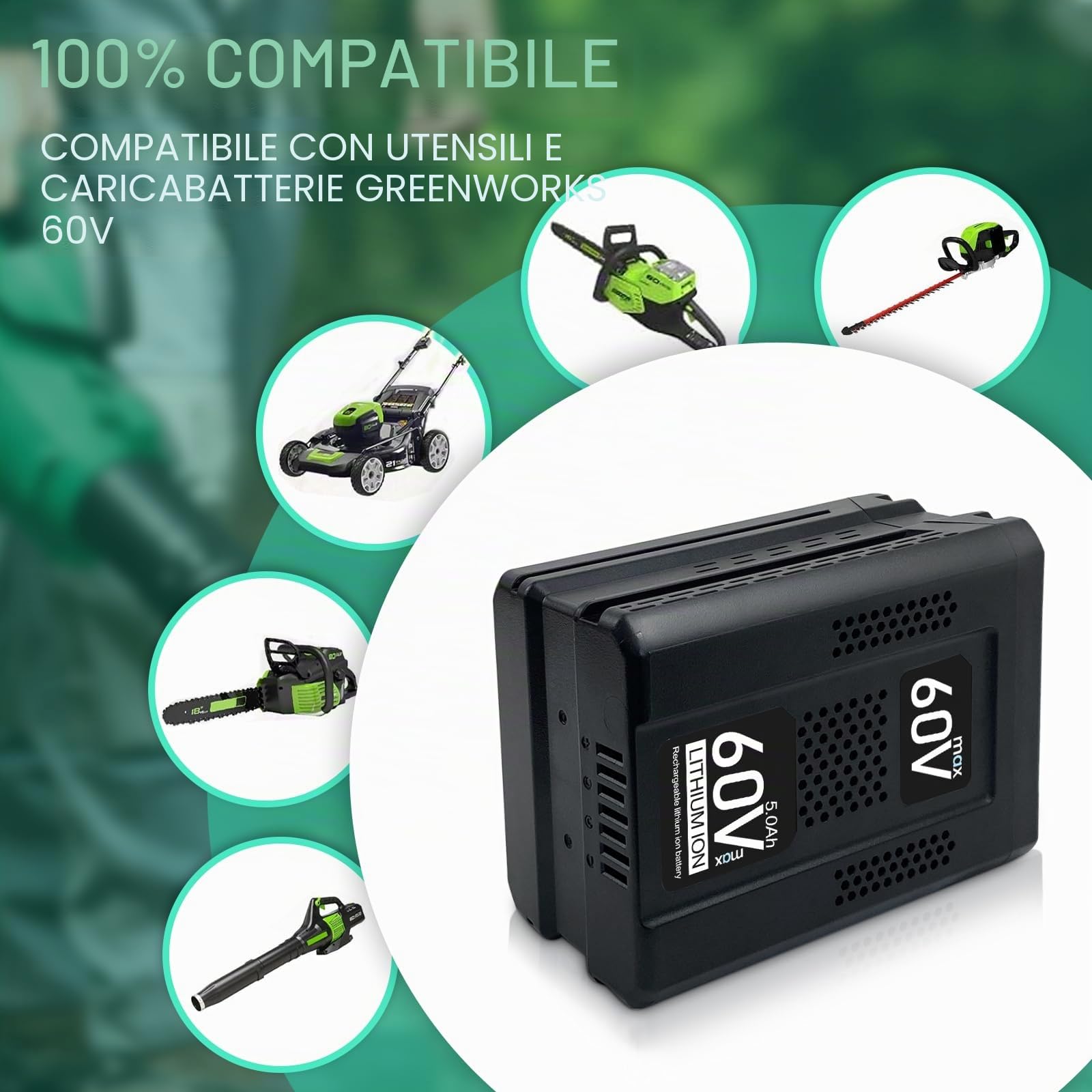 Batteria ultra potente da 60 V 5,0 AH compatibile con Greenworks Max 60 V batteria per B60A03 LB60A02 LB60A00 75 utensili prestazioni massime 60 Volt batterie per utensili elettrici senza