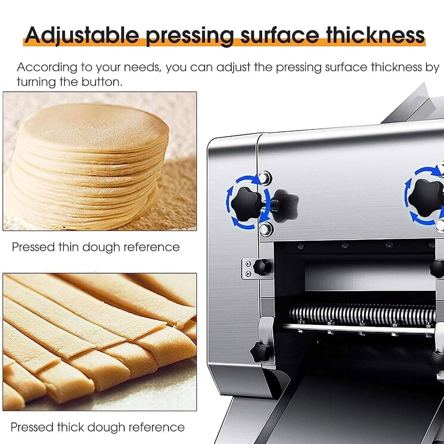 Fabricante De Fideos Comercial De 2200 W, Máquina De Pasta De Acero Inoxidable De 30 Kg/h Con Cuchillo De Molde De 1.5 Mm/2 Mm/3 Mm, Espesor Ajustable De 1-10 Mm, Personalizable, Para Restaurante