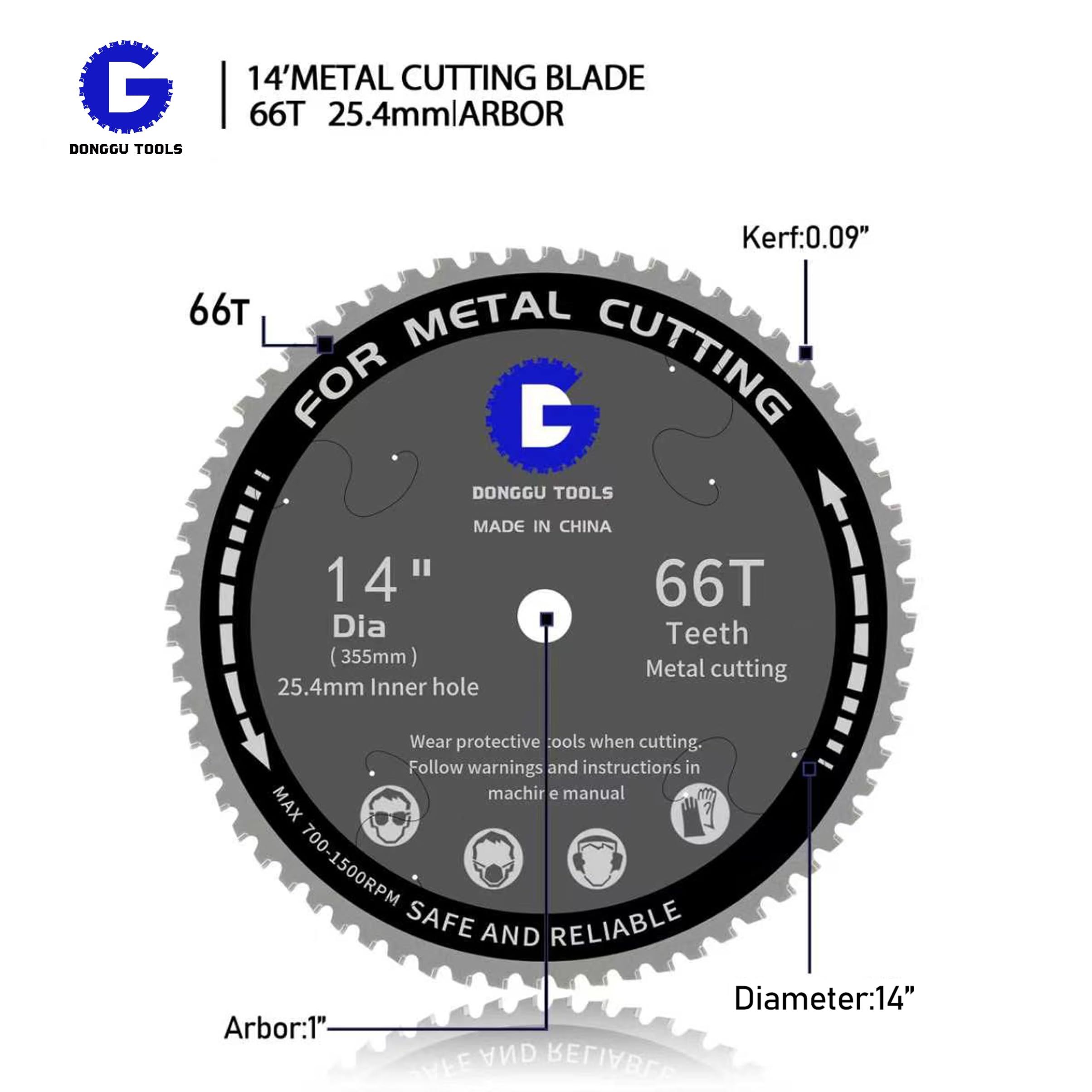 355x25.4mm TCT Kreissägeblatt-DONGGU mit 66 Wolframkarbid-Zähnen für Eisen, Edelstahl, Nickel, Titan, Metallrohre & Eisenmetalle präzises und gratfreies Metalltrennsägeblatt für Kreissägen (355mm, 66)