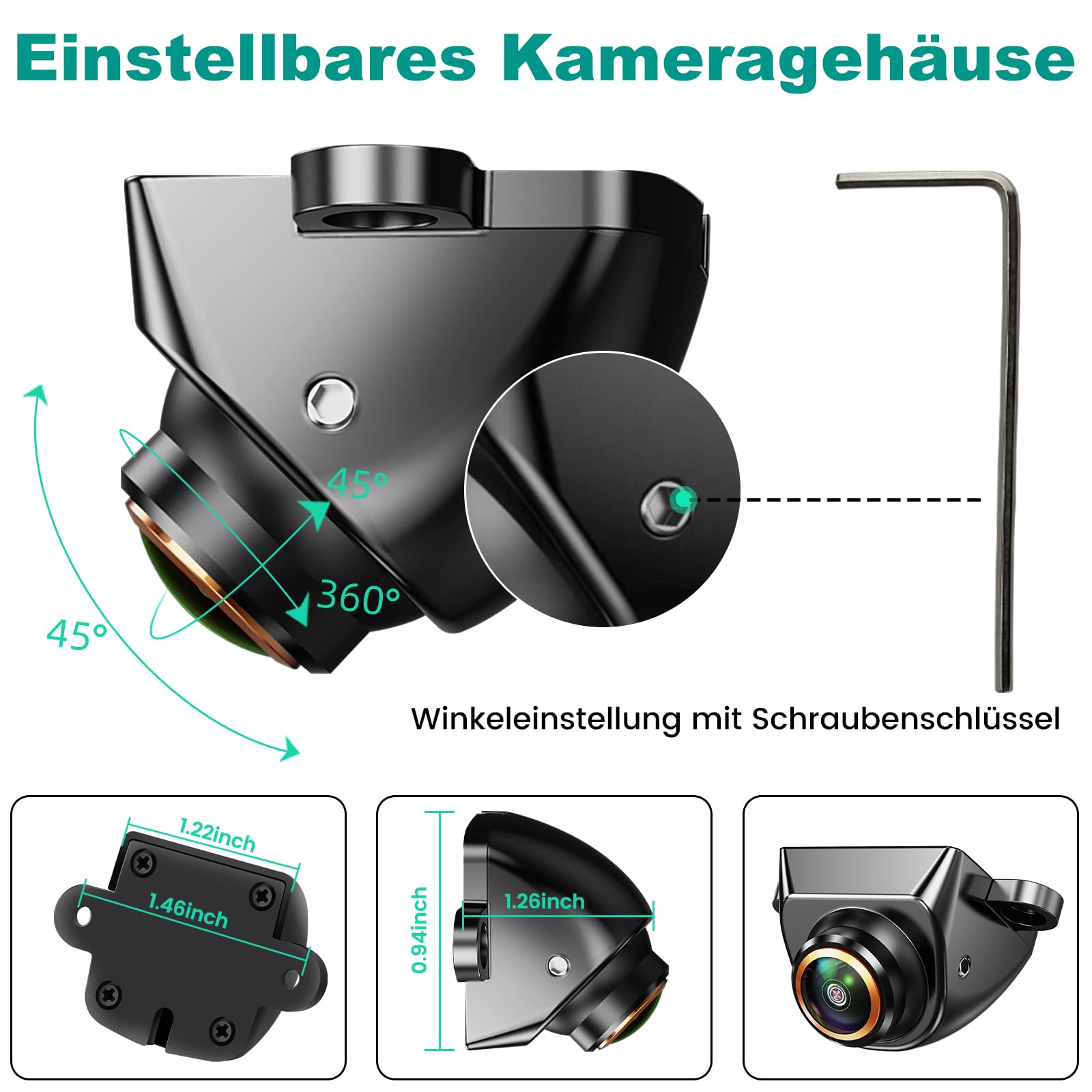 GreenYi AHD 1080P Rückfahrkamera Funktioniert nur mit Monitoren und Radio, die das AHD 1080P Videosignal Unterstützen, 170 Grad Betrachtungswinkel Rückfahr-/Front-/Seitenansichtskamera