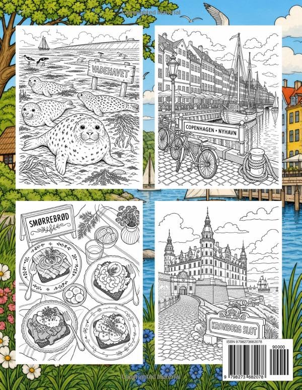 Denmark Coloring Book for Adults and Kids: Scandinavian Travel Nordic hygge Souvenir & Danish Gift from Copenhagen, Europe Coloring Pages image 3