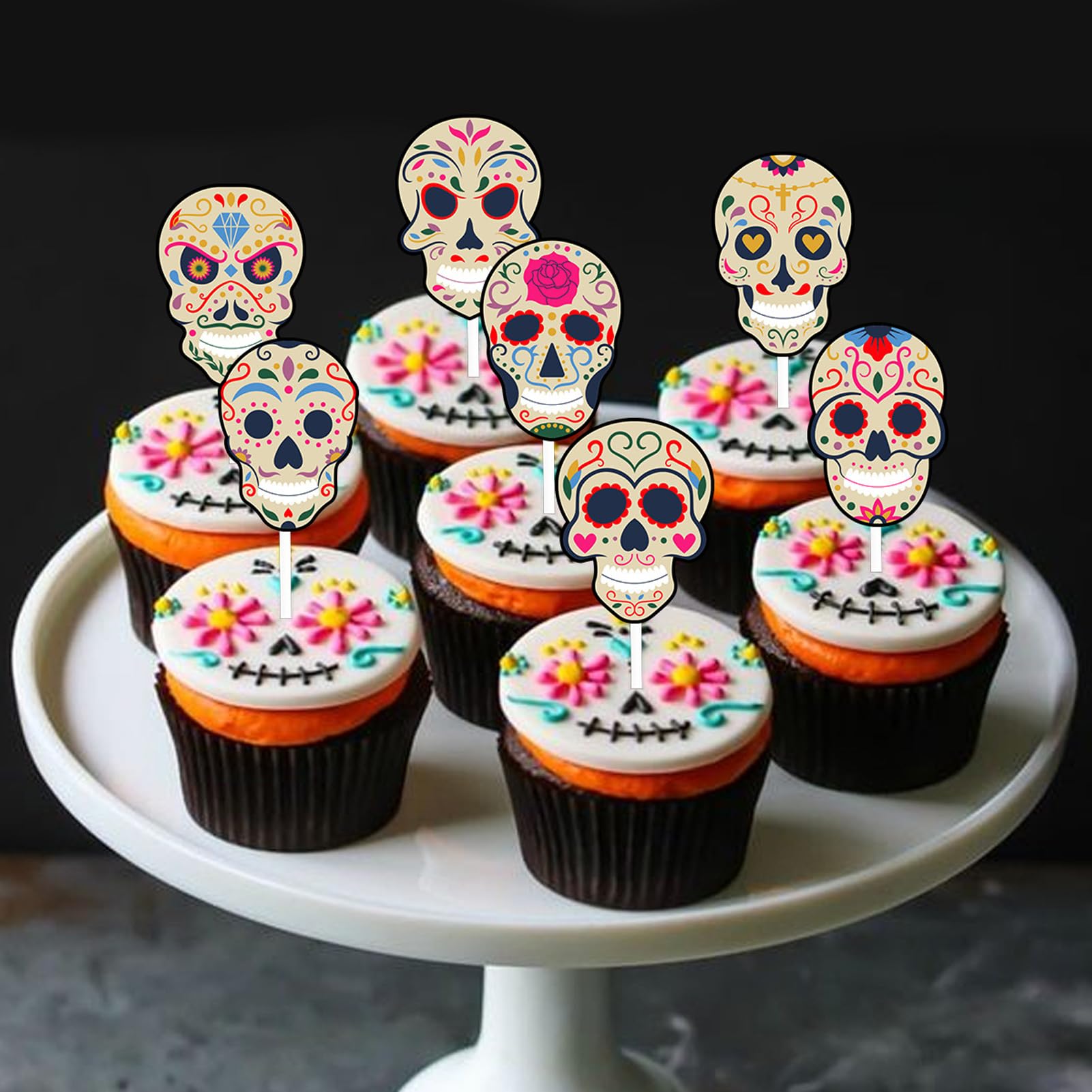 Lot de 36 décorations pour cupcakes d'Halloween Jour des morts