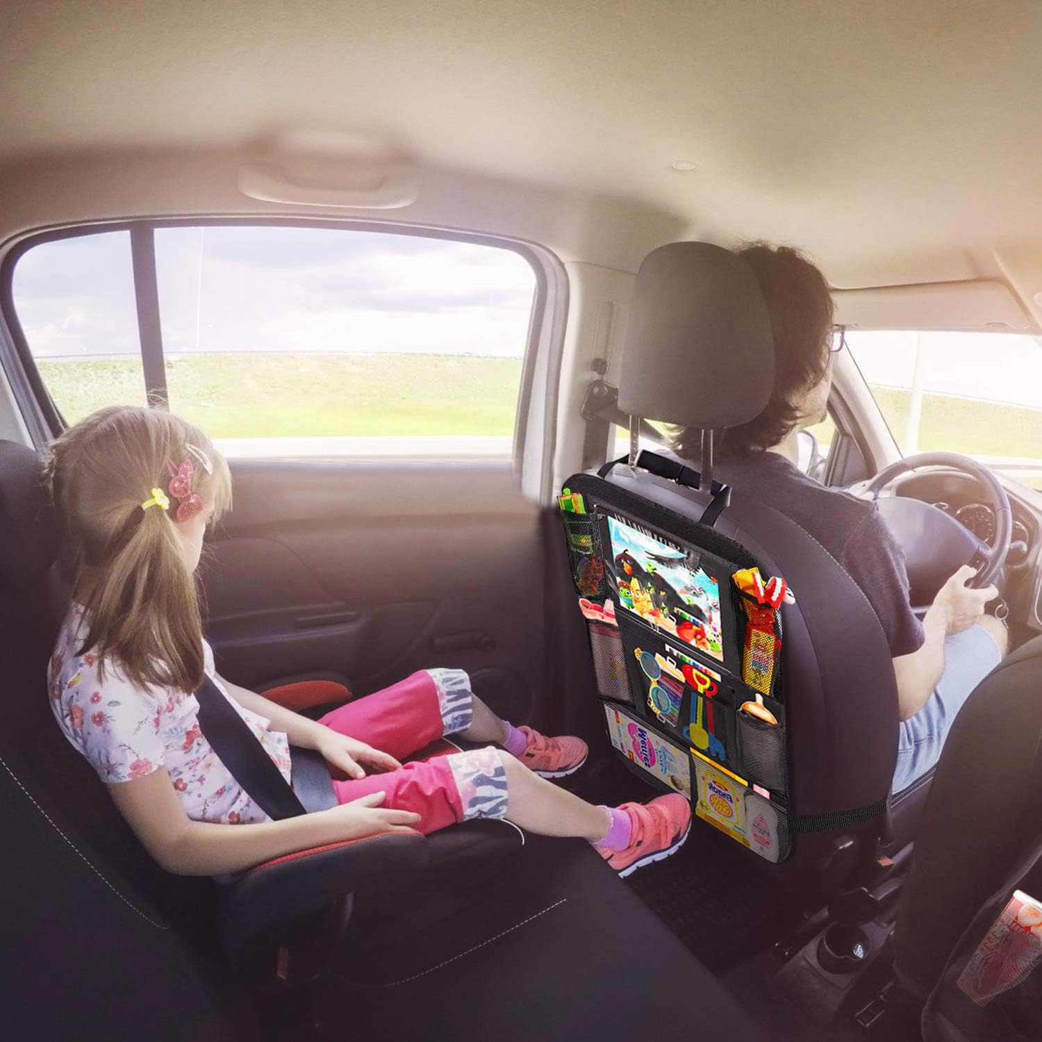 KWAYA 2 Piezas Organizador de Asiento de Coche para Jeep Cherokee/Commander/Compass/Renegade, Multi-Bolsillo Protector Trasero del Asiento de Coche para Niños