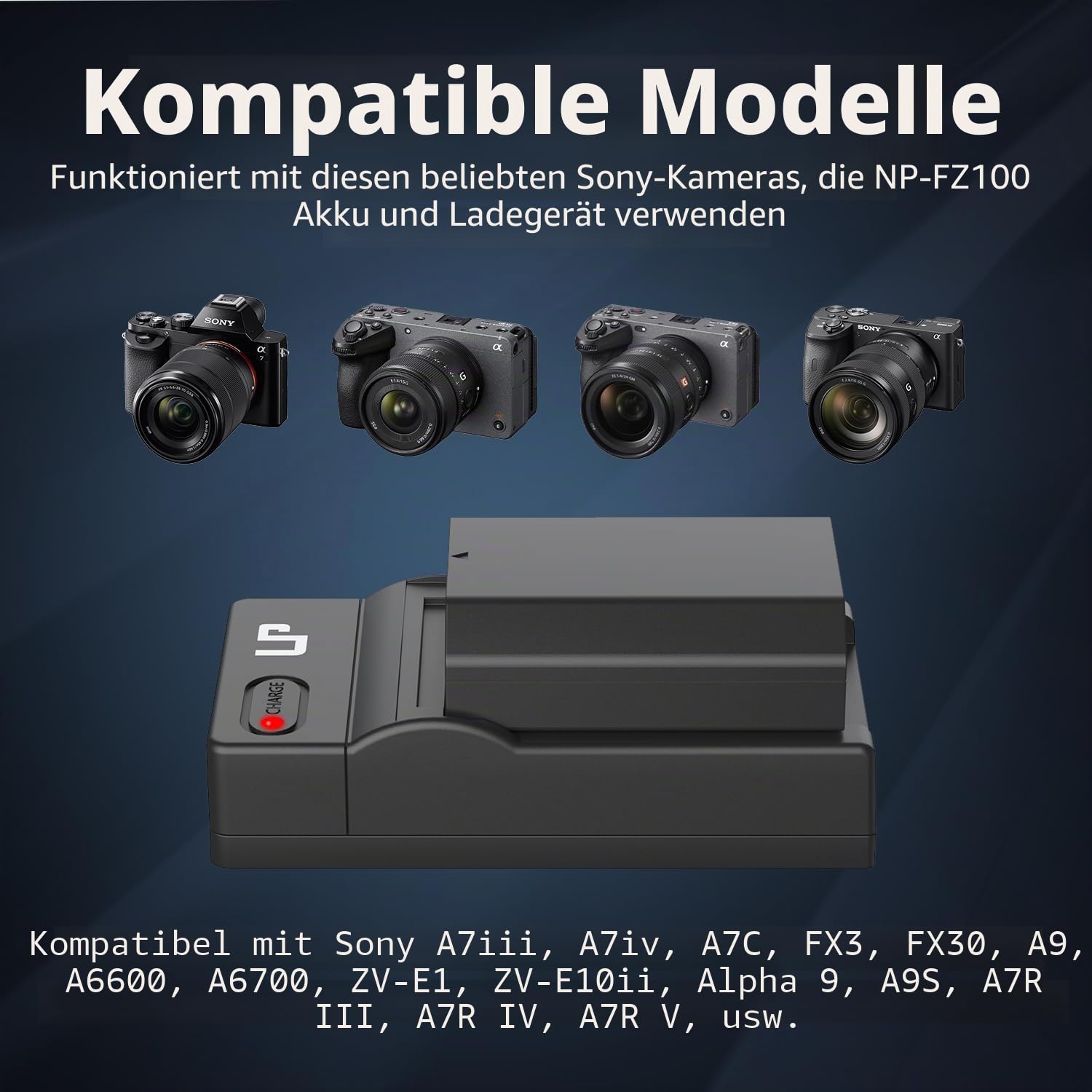 LP NP-FZ100 Akkus und USB-C Ladegerät,2-Stück 2600mAh Ersatzakku für Sony A7iii, A7iv, A7C, FX3, FX30, A9, A6600, A6700, ZV-E1, ZV-E10ii, Alpha 9, A9S, A7R III, A7R IV, A7R V Kameraakkus