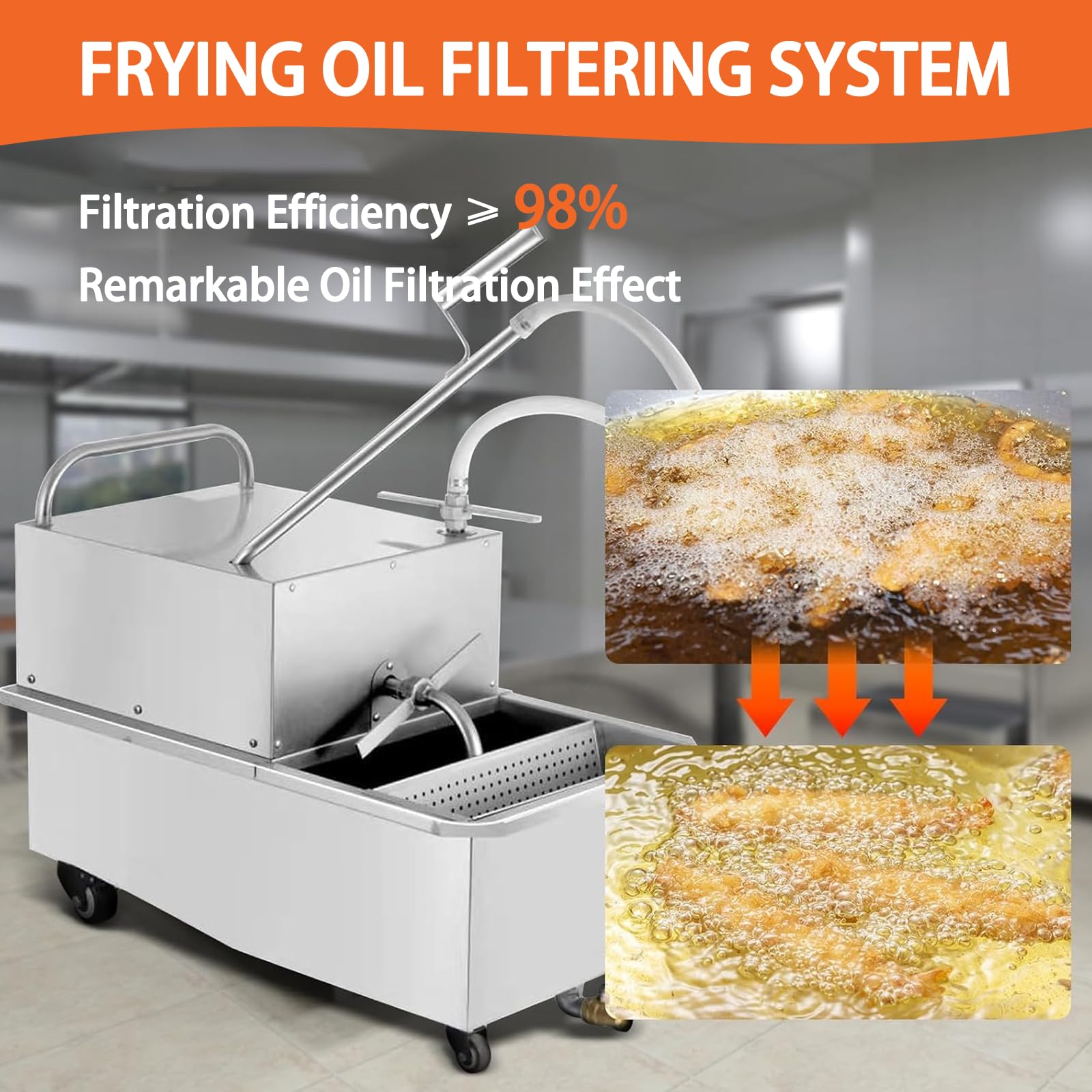 Máquina de filtro de aceite para freidora comercial con bomba de drenaje y manguera para uso en cocina y restaurante
