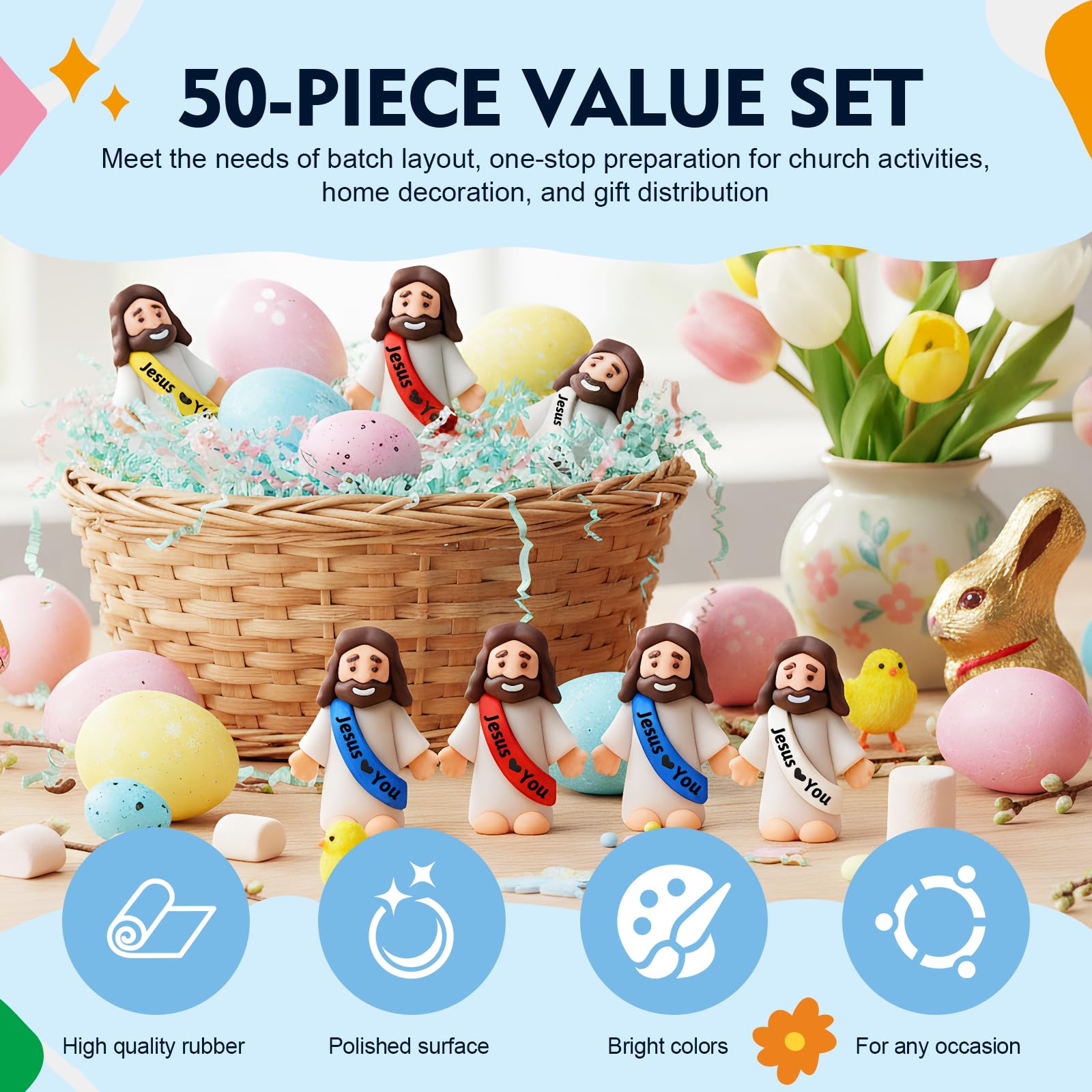 50 Figuras de Jesús de bebé, Figuras de Jesús Multicolor, religiosos clásicos de Cristo Salvador Jesús?Manualidades Regalos de Bautismo Rellenos de Huevos de Pascua