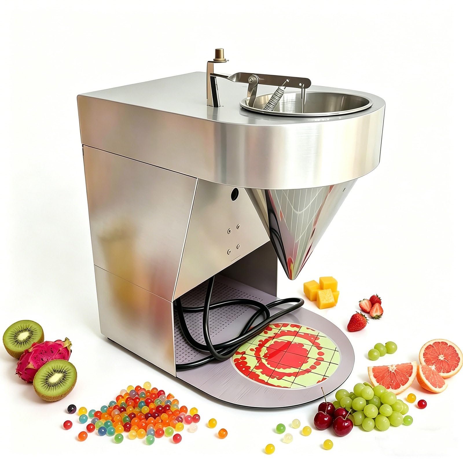 SOTIKARERY 304 Stainless Steel Automatic Popping Boba Making Machine - Commercial Tapioca Pearl Maker with Adjustable Speed Control, Perfect for DIY Fruit Topping(Mango, Lychee,Strawberry)