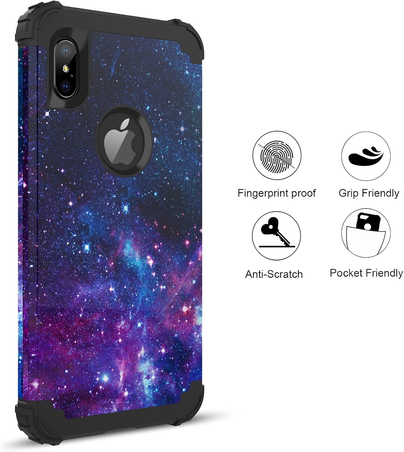 BENTOBEN iPhone Xs Max Case, Heavy Duty Shockproof 3 in 1 Hybrid Hard PC Soft Silicone Bumper Space Galaxy Design Protective Phone Case Cover for iPhone Xs Max 6.5 Inch 2018, Space