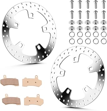 11.8" Polished Front Brake Disc Rotor & Pads w/Bolts Fit for Harley Davidson Touring, for Road King/Street Glide/Road Glide/Electra Glide/Tour Glide/Ultra Limited 2015-2022-2 PCS