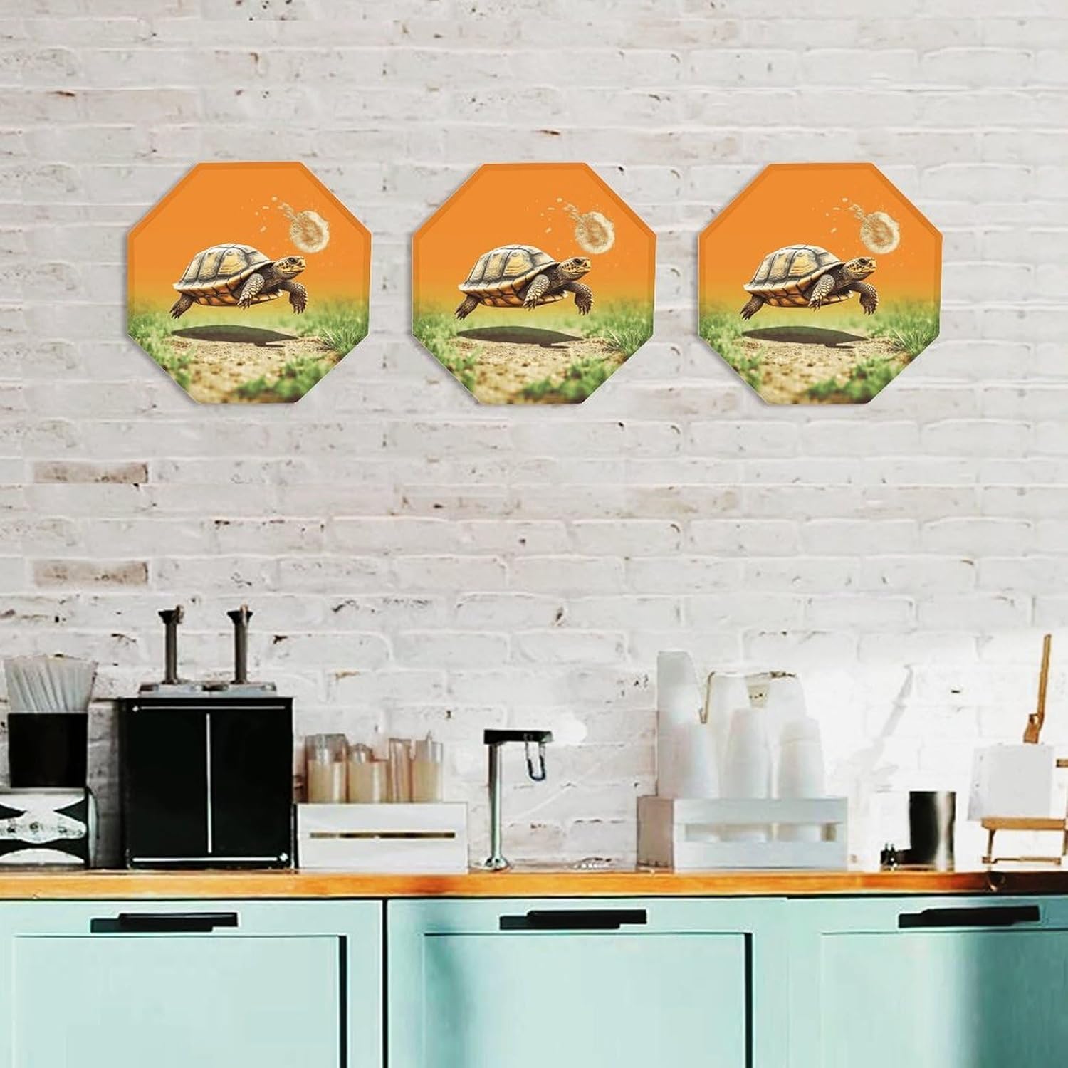 Ctagon Metal Sign for Home, Modern Display Plate for Kitchen, Tortoise Turtle Jumping Plates Accent Hanging Wall Decorations 3PCS for Living Room, Bedroom, Hallway, Hotel