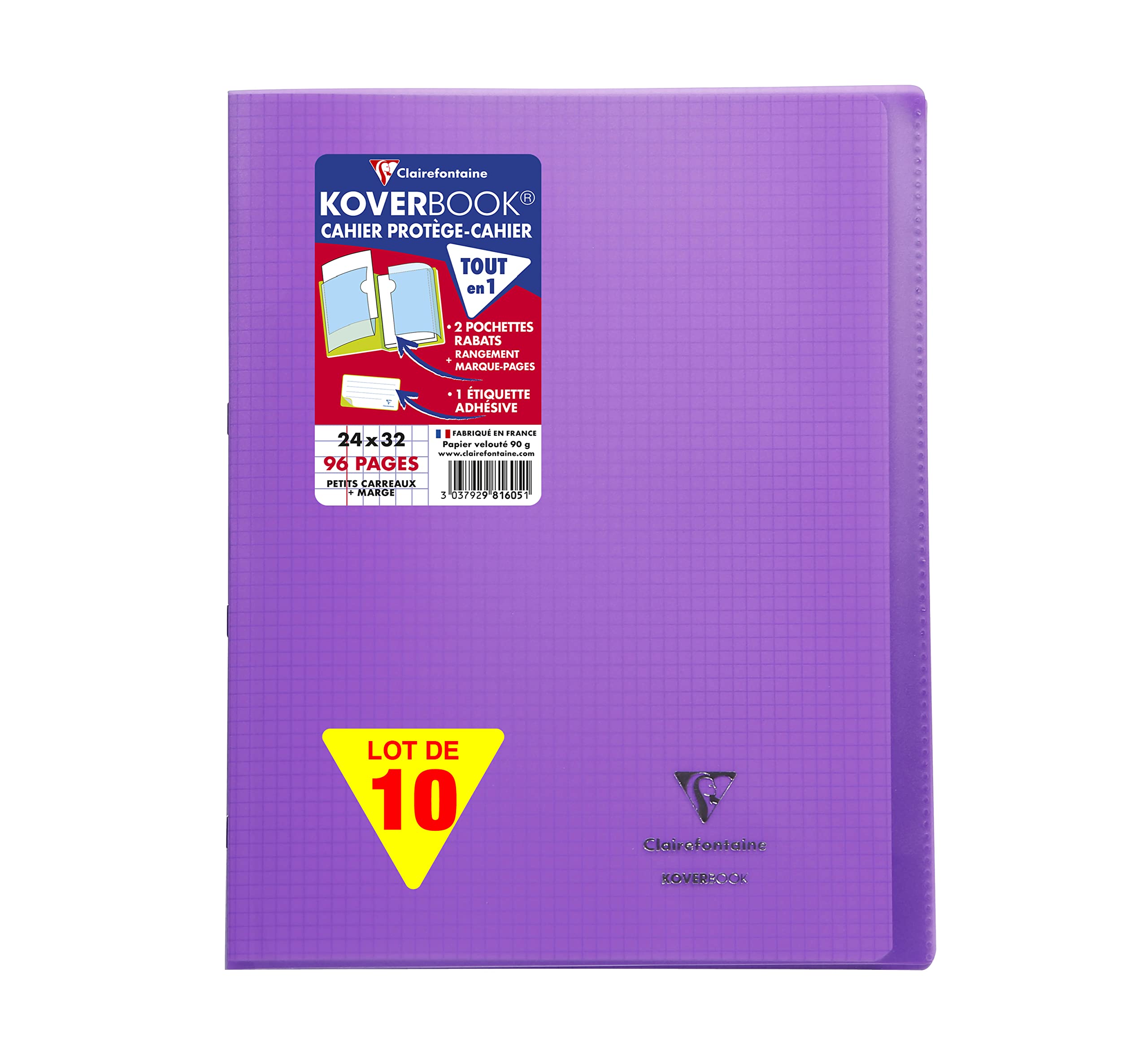 Clairefontaine 981605C Lot 10 cahier agrafé Koverbook 24x32cm 96p Violet