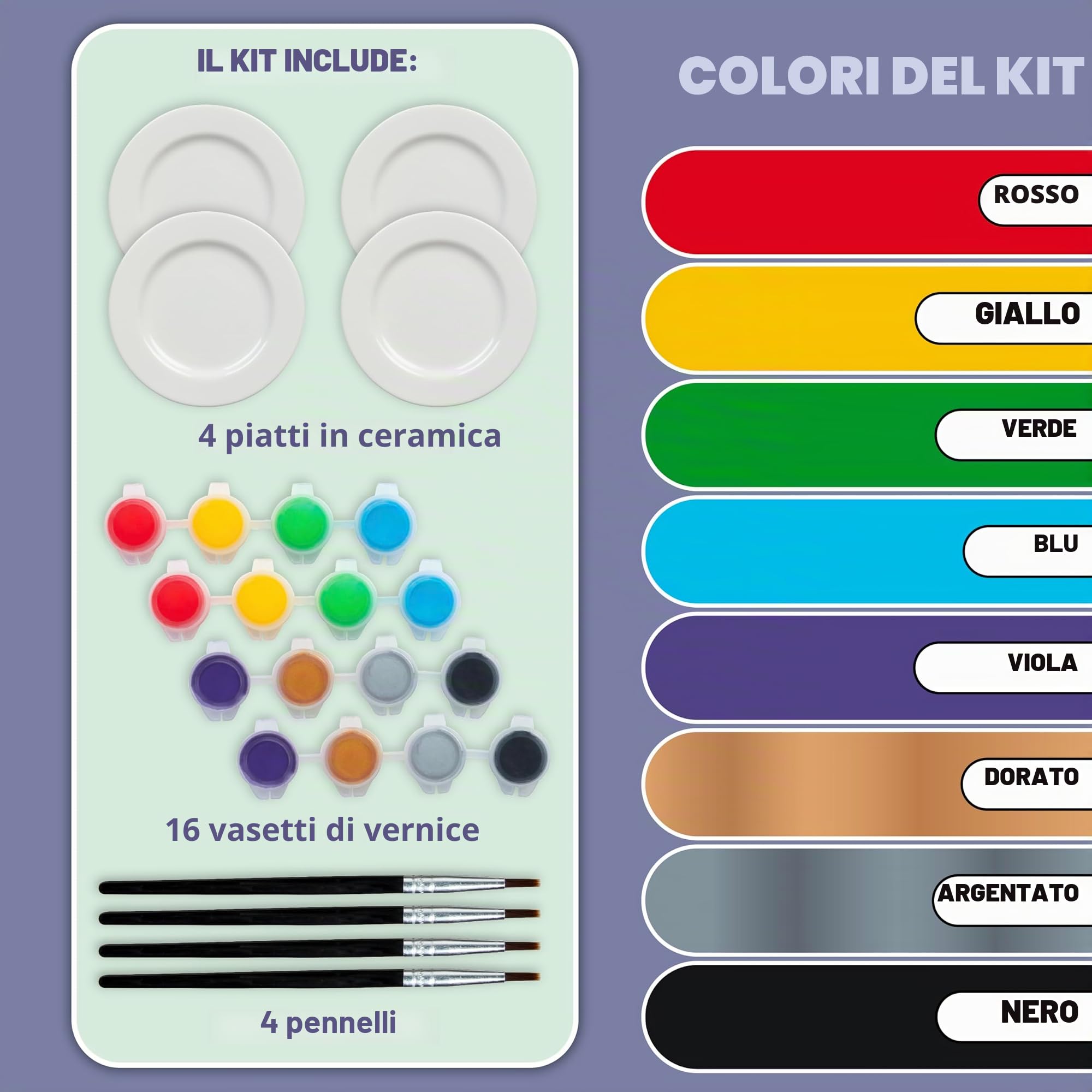 Kit per Pittura in Ceramica Tulip Dipinto da Me – 4 Piatti Dipingibili, 16 Colori Sicuri per Alimenti & 4 Pennelli, Lavabile in Lavastoviglie, Dipingi la Tua Ceramica a Casa