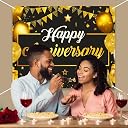 Party Propz Happy Anniversary Backdrop for Decoration (4x5 ft) - 1Pc Happy Anniversary Decoration Items Kit, Black and Golden Backdrop Banner for Decorations, 1st, 2nd, Silver or Golden Jubilee Decor gallery image