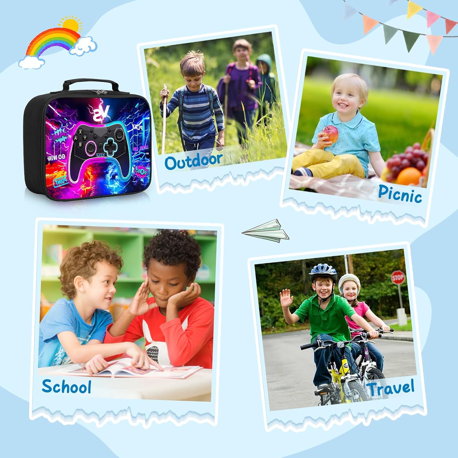 Kids Lunch Box,Small Video Game Lunch Bag Boys Insulated Lunch Bag Reusable Lunch Box for Girls Toddler School Picnic Back to School Gift - Image 7