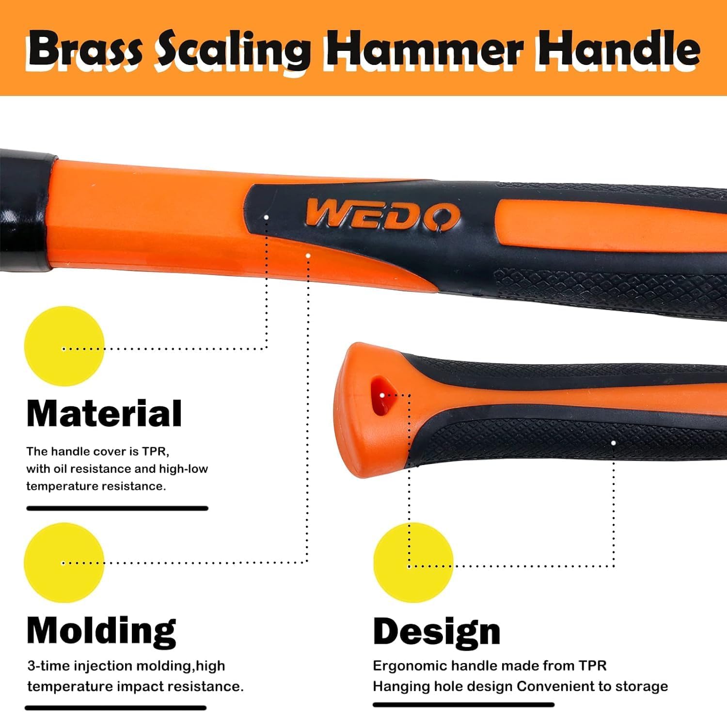 WEDO 300g Chipping Hammer,Brass Welding Hammer with Fiberglass Handle,Scaling Hammer,Length 280mm
