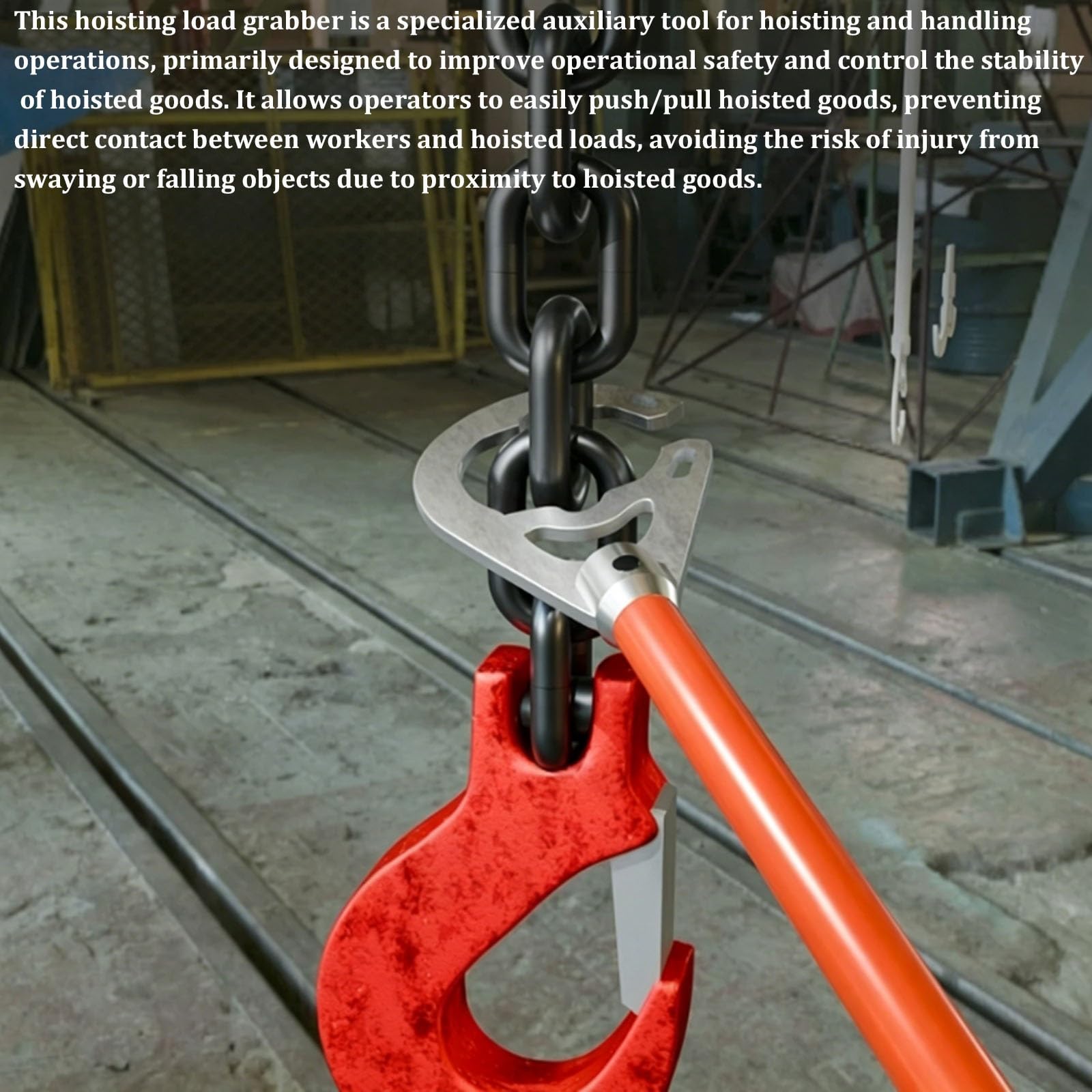 Pinza per catene di sollevamento, pinza per carico, asta di traino per carico, asta di sicurezza per il controllo di spinta e trazione dei carichi sollevati(B 128cm)