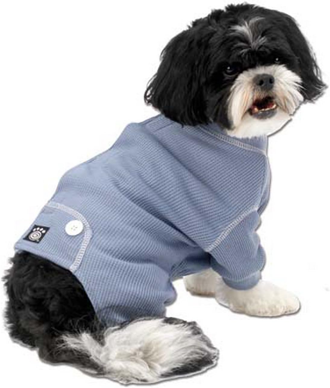 PetRageous Cozy Thermal Pajamas for Pets, Medium, Blue with White Stitching