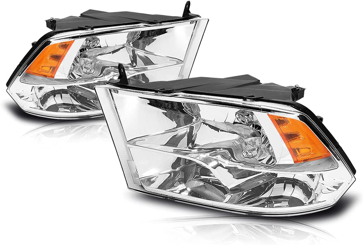 PM PERFORMOTOR Chrome Housing Amber Corner Headlights Compatible with 09-17 Dodge Ram 1500/2500/3500/4500/5500