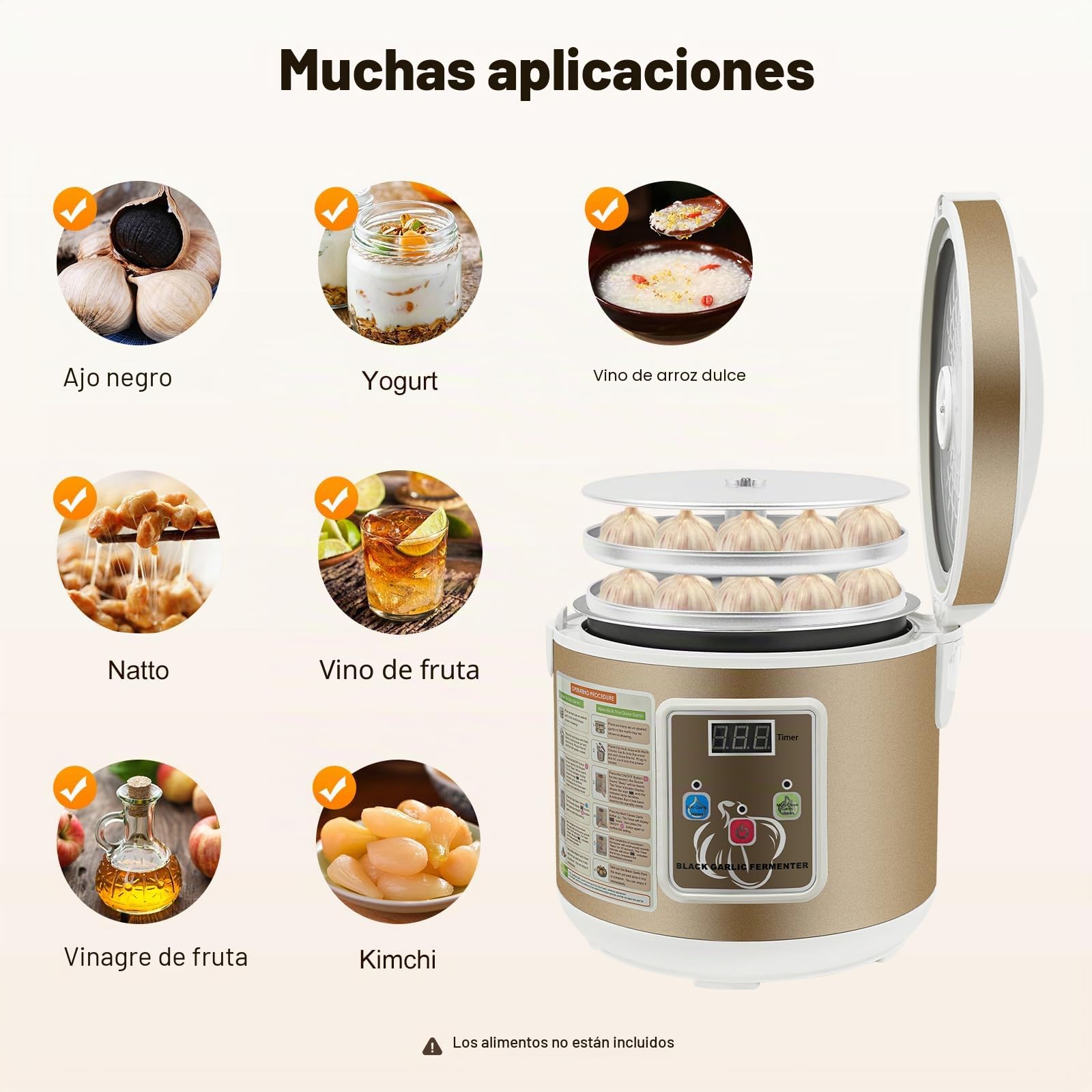 Prensa de ajo, 5 L, control inteligente, máquina de fermentación de ajo, tapa aislante de doble capa, mango y botón convenientes, para la familia y los profesionales