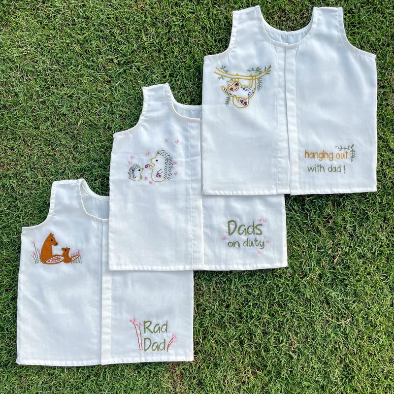 BHAAKUR Set of Five Organic Cotton Jhablas in Snap Buttons |Unisex| Soft Mulmul Jabla | Breathable and relaxed fits| Double Layered | Artisan-Made Embroideries| White | 2-3 Year 2