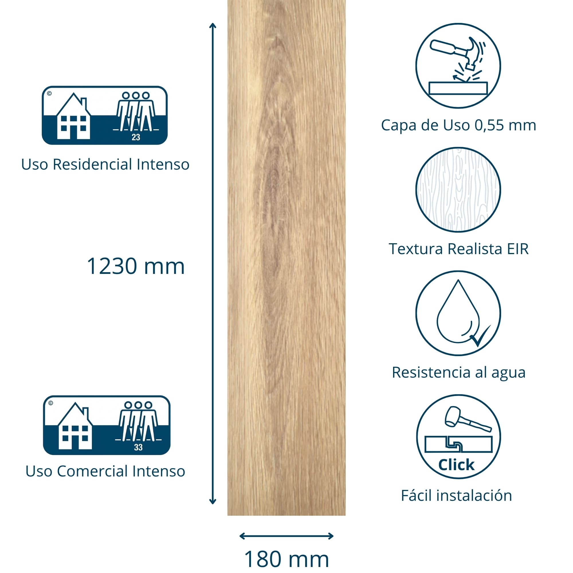 Suelo vinílico SPC click 5 mm efecto madera Roble Natural (2,21 m²) - ISOVEX