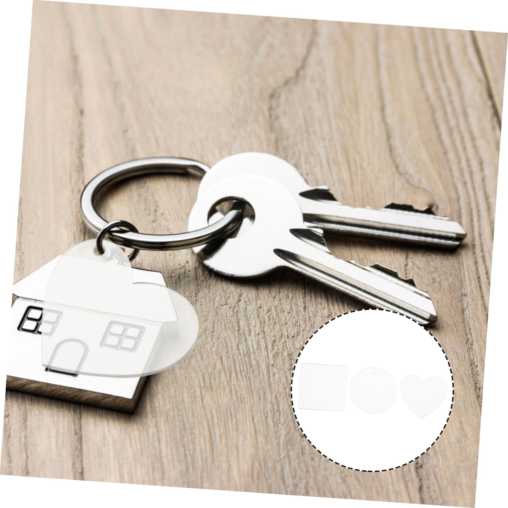 Uonlytech 100 Stück Acryl Schlüsselanhänger Transparent Blank mit Herz und Viereck Anhänger zum Unterscheiden und Rostfrei für Fotografie und Gepäck