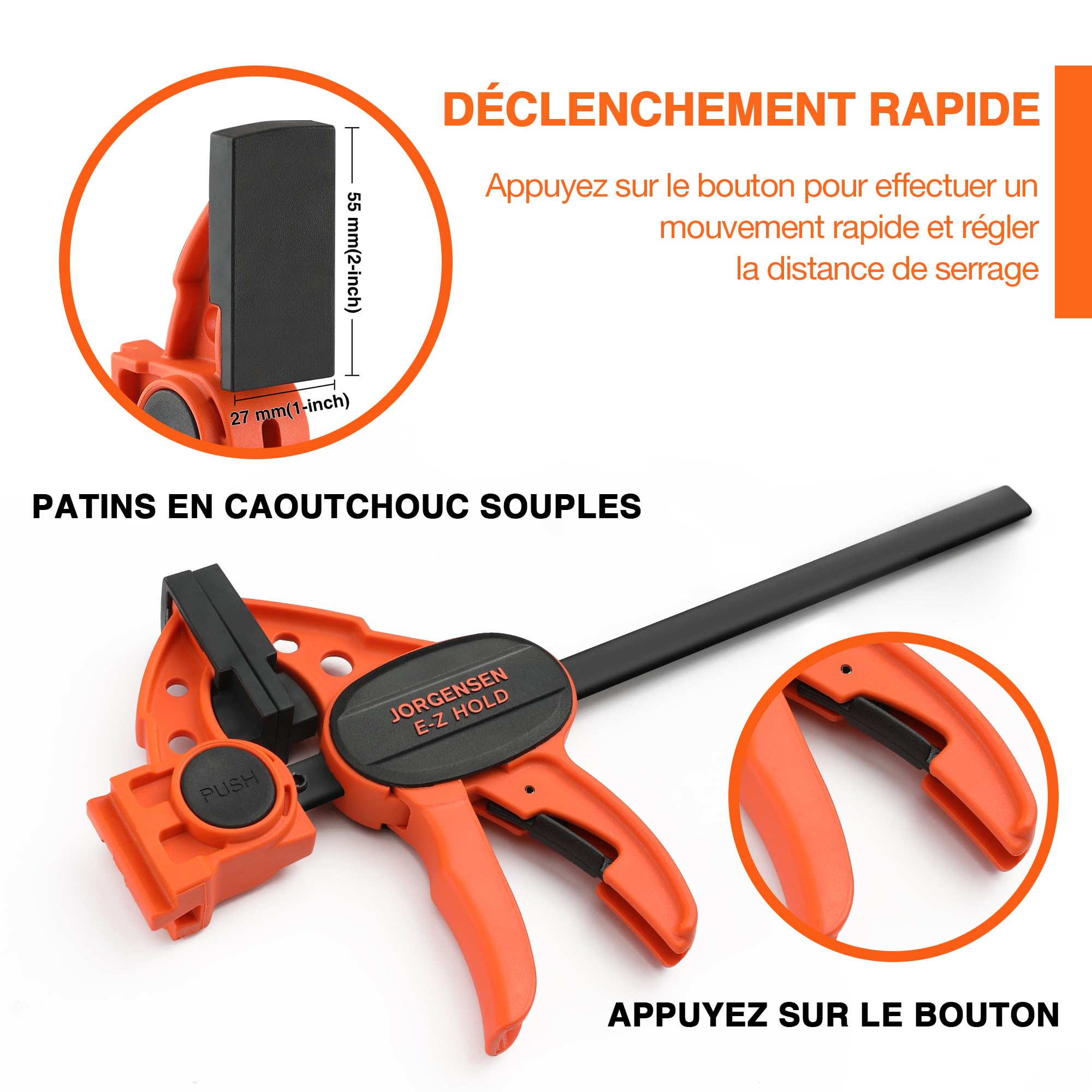 JORGENSEN Jeu de Serre-joint à une Main Légers 4 Pièces avec Libération Rapide, Largeur de Serrage 150/420mm, Force de Serrage Maximale 68kg
