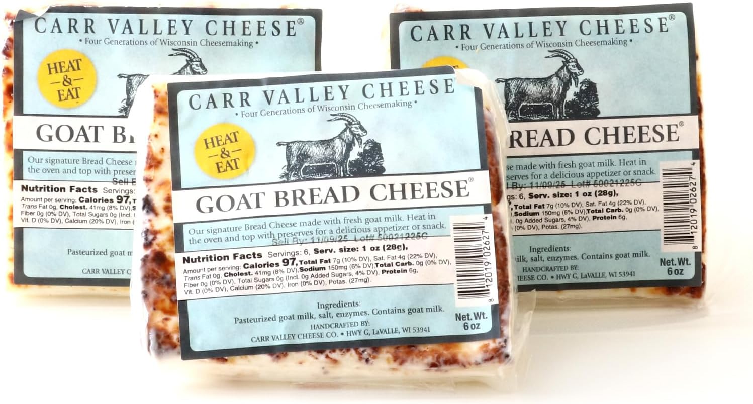 Carr Valley Goat Bread Cheese® 3-Pack | Made With Fresh Goat Milk | (3) 6 oz Pieces | Authentic Wisconsin Heat & Eat Grilling Cheese