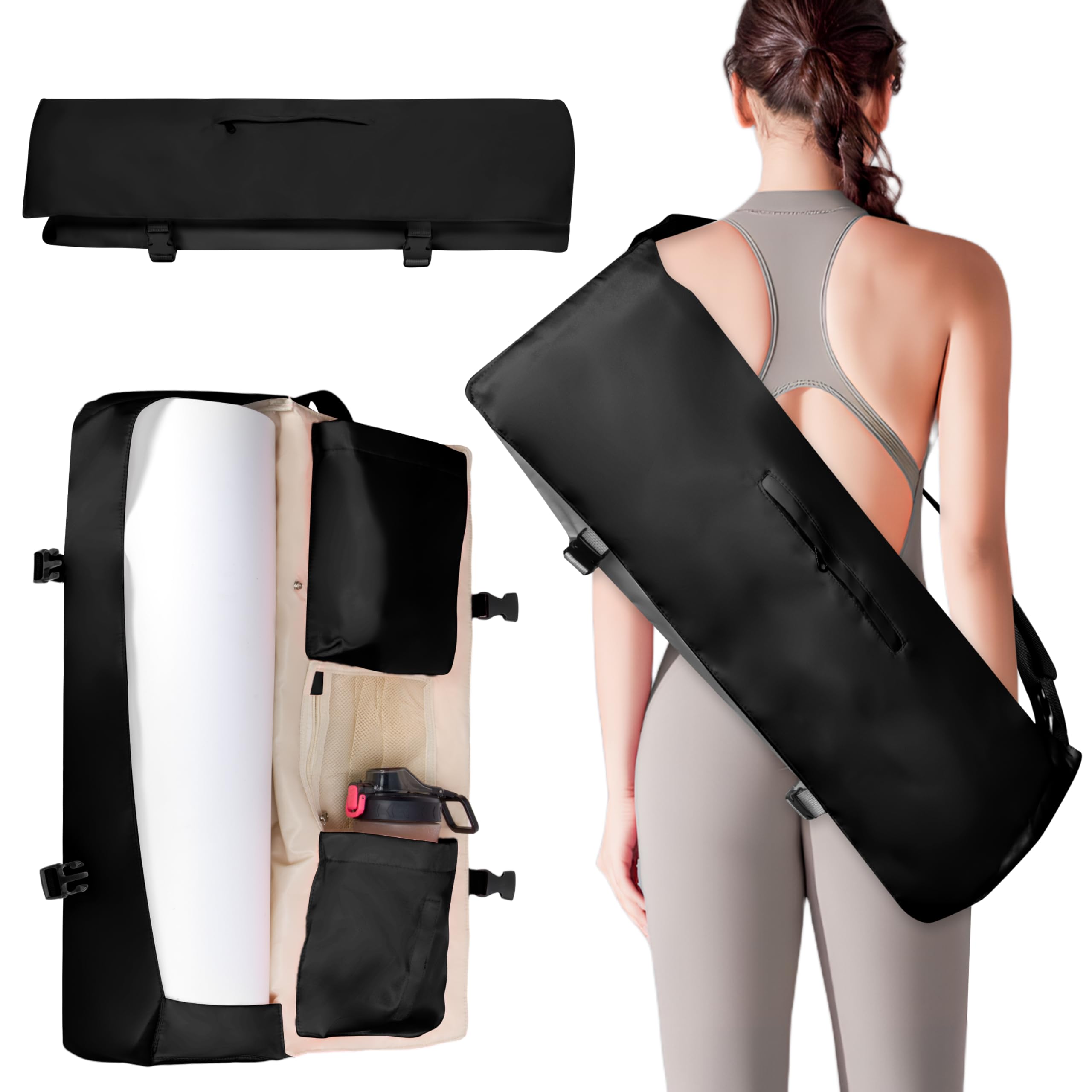 Wasserdichte Yogatasche für Damen mit Nassfach Flaschenhalter Durchgehendem Verstellbarer Schultergurt, Robuste Geräumige Tragetasche Taschen für Pilate Sport Gymnastik Yogamatte