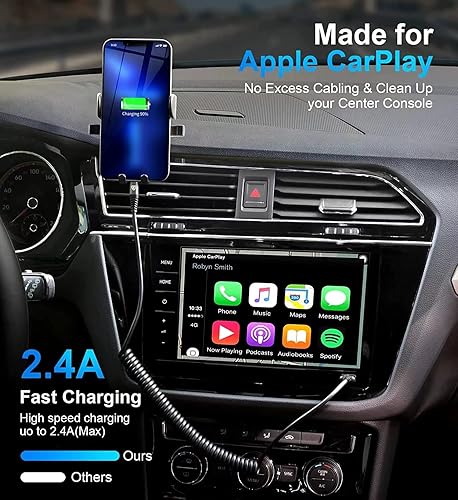 Miniatura 2 de Cable de carga para iPhone de 6 pies para automóvil, cable Lightning en espiral certificado Apple MFi, paquete de 2 cables Lightning de 6 pies